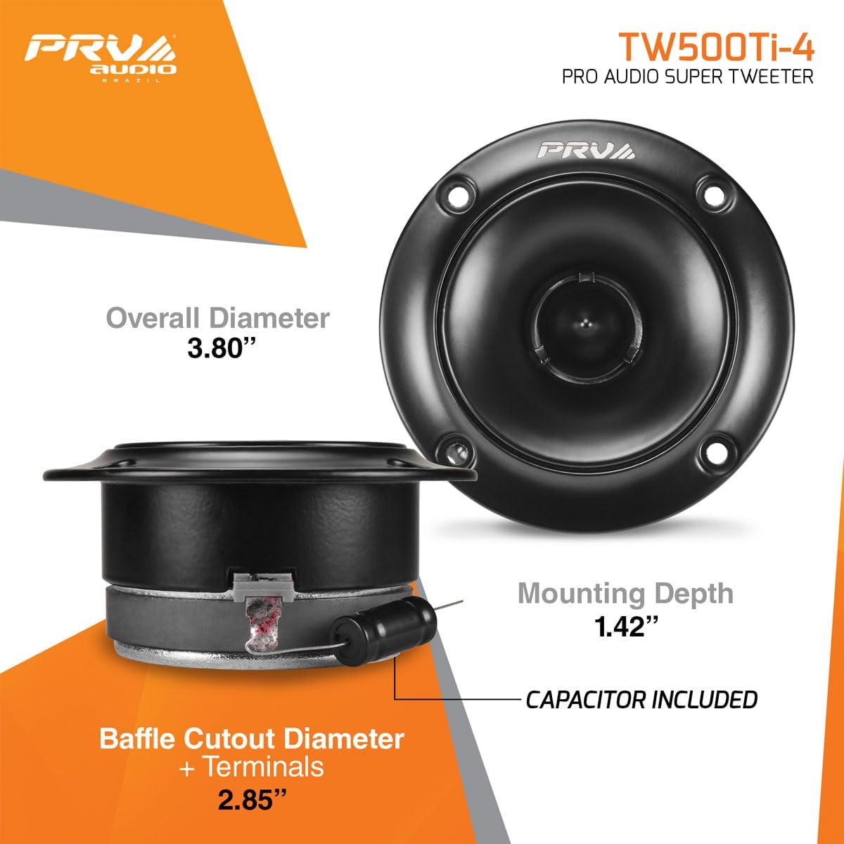 PRV AUDIO 1080 Watts Bundle 2X 6.5 Midrange Speakers 420 Watts, 4 Ohm + 2X Super Tweeters TW500Ti-4 120 Watts, 4 Ohm for Car Audio Systems (2 Speakers, 2 Tweeters)