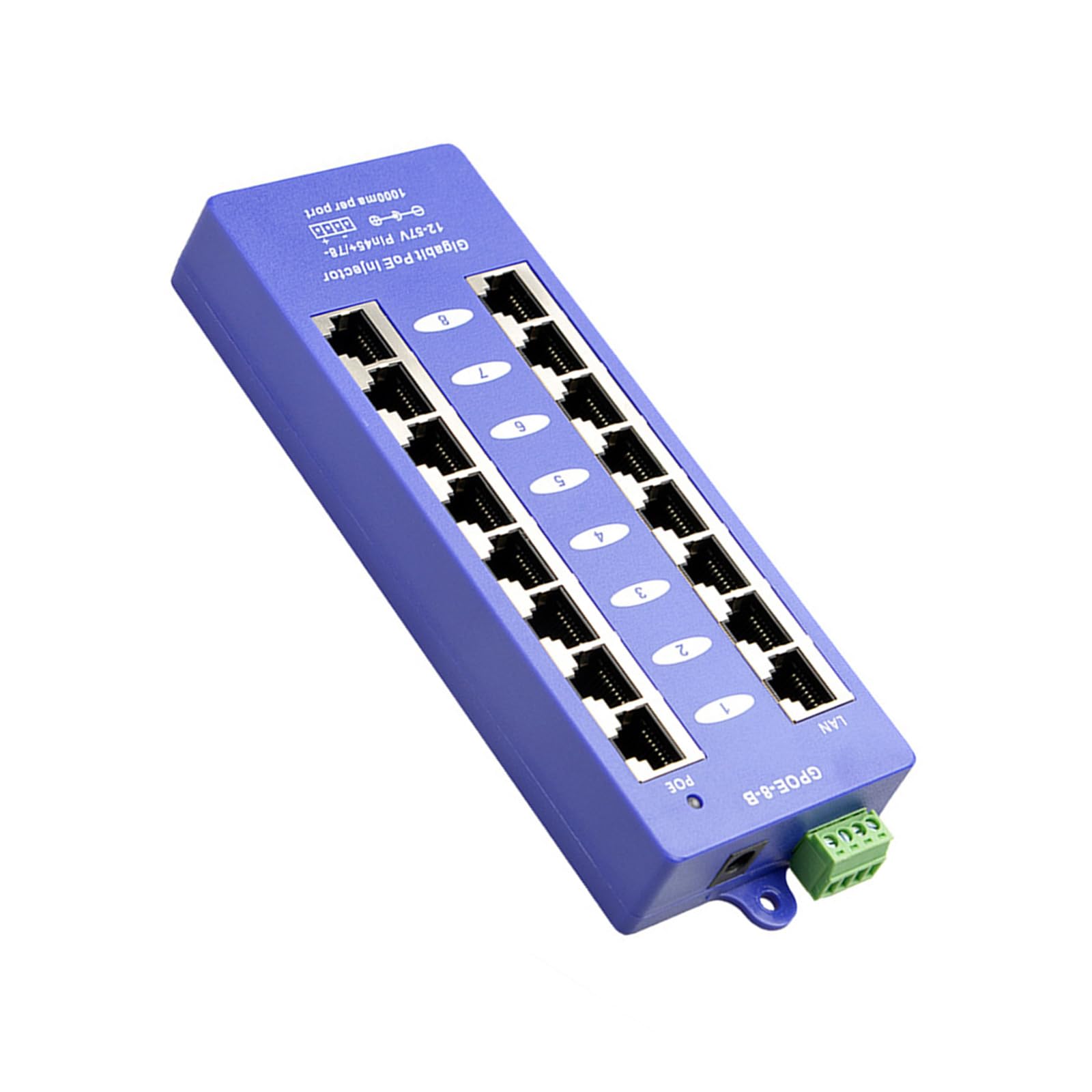 Iniettori Power Over Ethernet a 8 Porte salvaspazio, PVC | dispositivo salvaspazio supporta la trasmissione dei dati per i punti accesso delle fotocamere