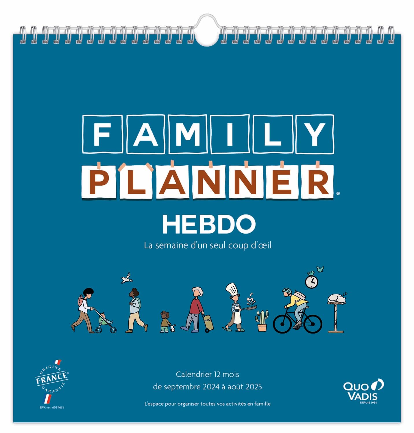 Calendrier familial Quo Vadis 2024-2025 30x30 cm Clairefontaine papier blanc fabrication française