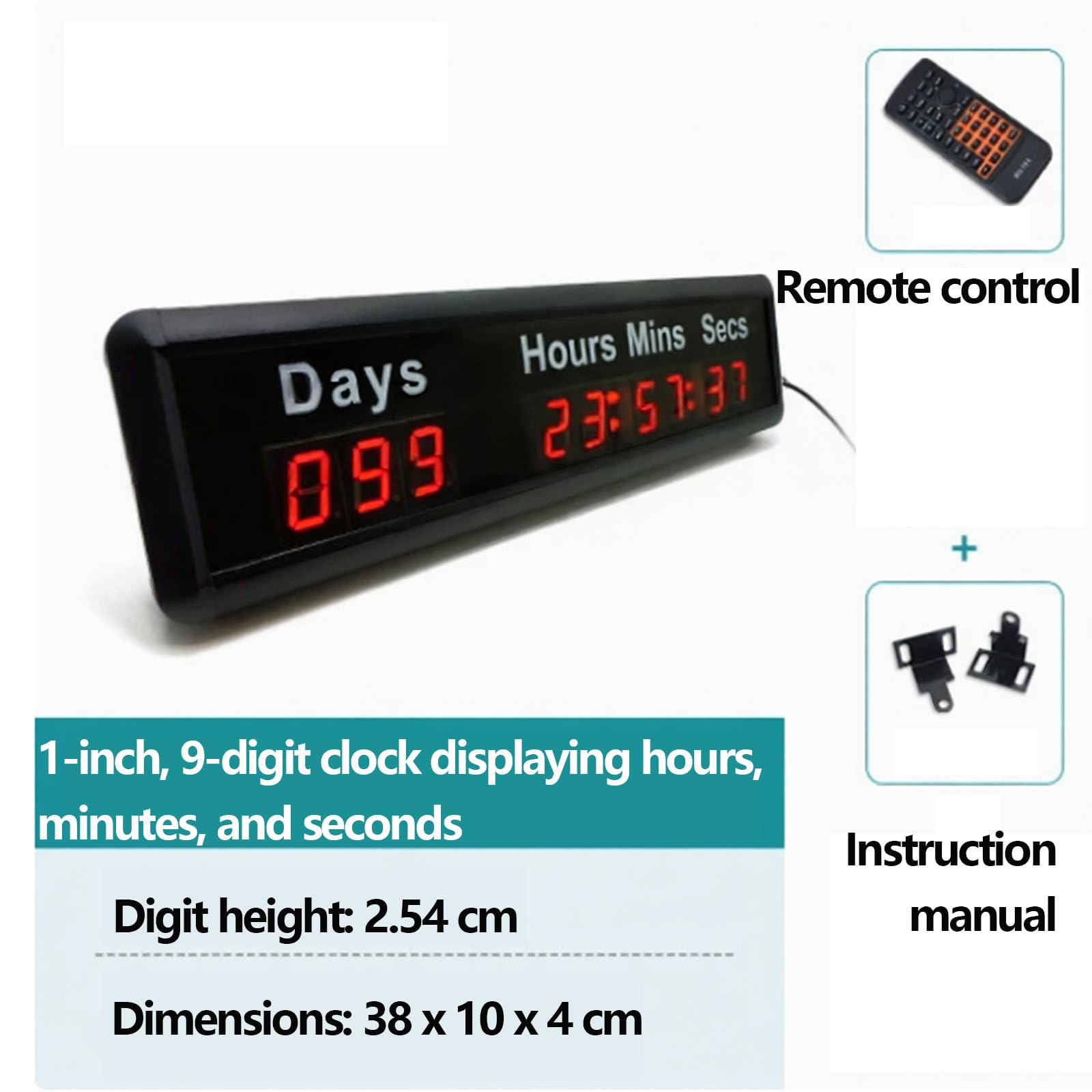 Timer Digitale A Led Con Conto Alla Rovescia/avanti, Visualizzazione Di Giorni, Ore, Minuti, Secondi E Massimo Fino A 1000 Giorni, Telecomando, Luminosità Regolabile, Memoria Allo Spegnimento,