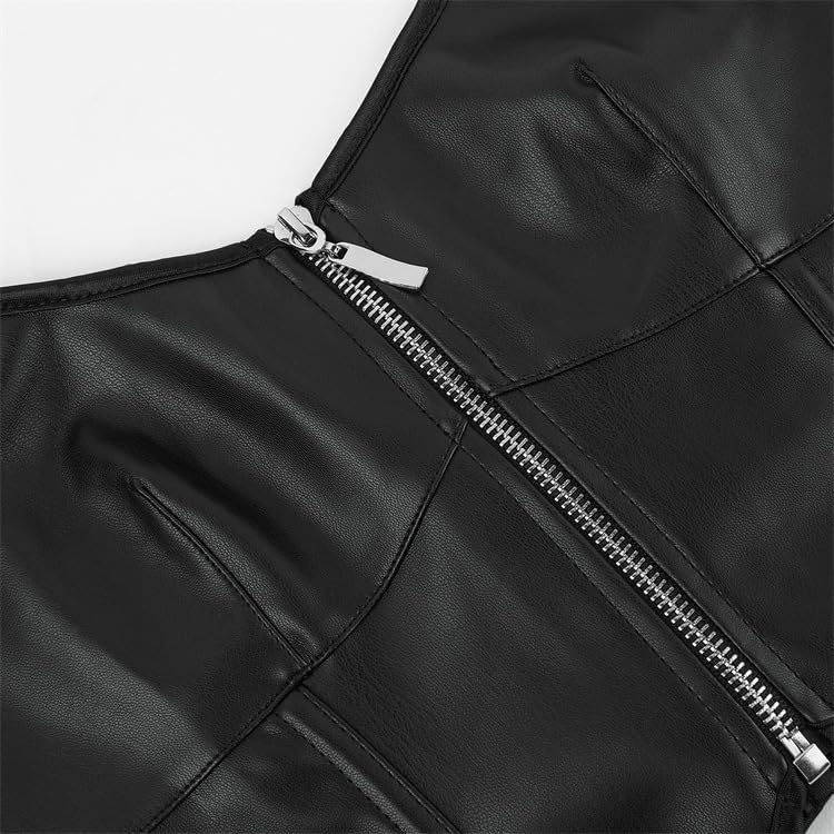 bslingerie Women's Y2K Halter Neck Slimming Push Up Faux Leather Corset Crop Top - Image 4