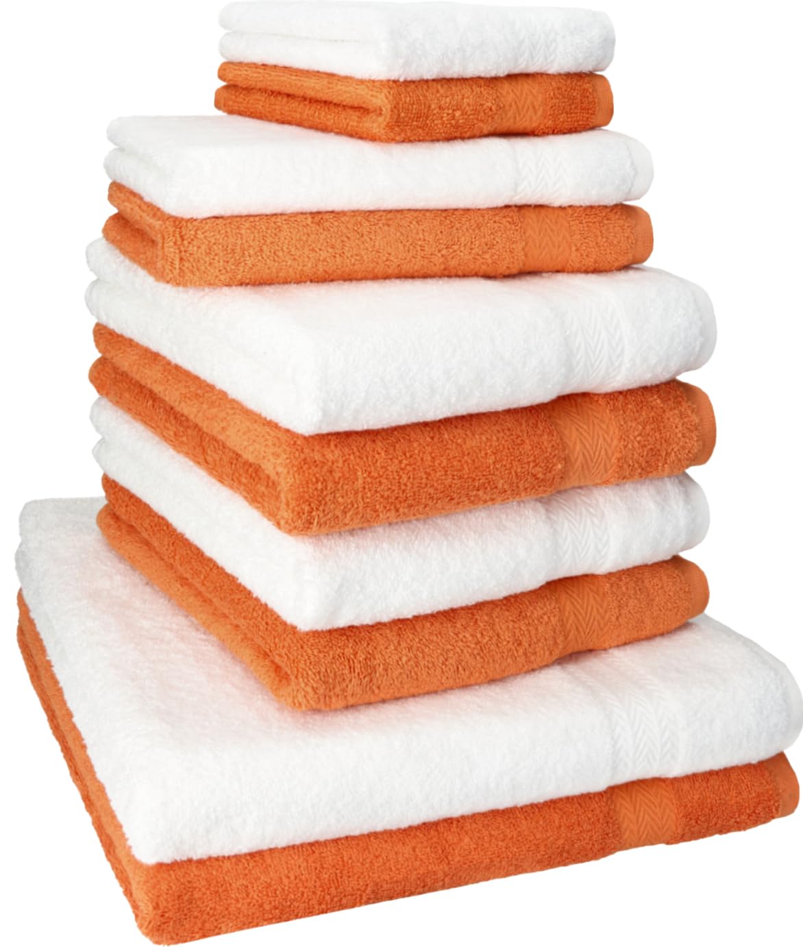 Betz Juego de 10 Toallas Classic 100% algodón 2 Toallas de baño 4 Toallas 2 Toallas de Mano 2 Toallas Cara de Color Blanco y Naranja