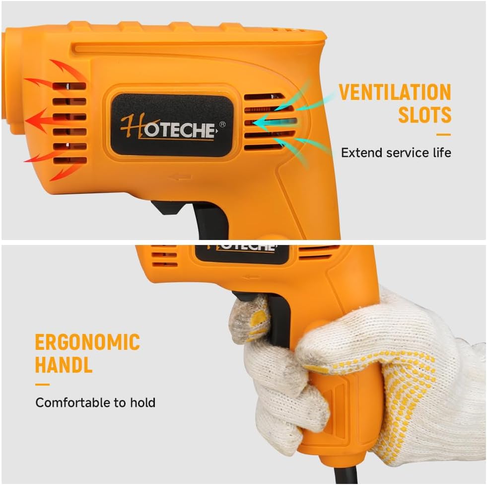 Hoteche 350W 6.5MM Corded Electric Drill, 0-4500rpm High Speed, Copper Motor, 6.5mm Metal/9mm Wood Drilling Capacity with Carbon Brushes