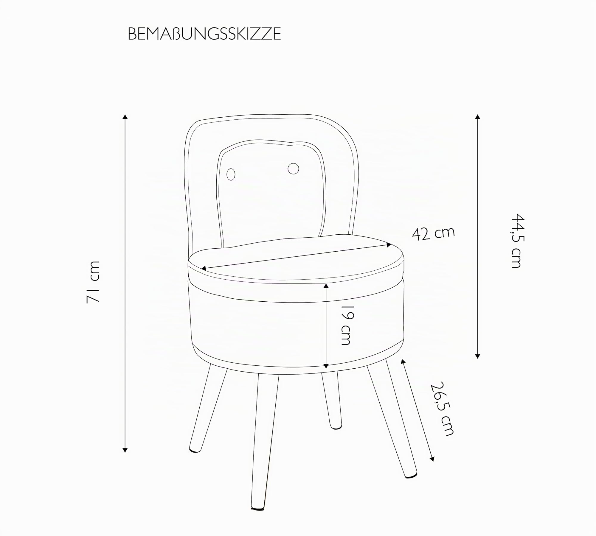 Echtwerk Poltrona imbottita "Vince", sedia con schienale alto, morbida imbottitura in gommapiuma, piedi in legno, 42 x 42 x 71 cm, 6,2 kg, colore: crema