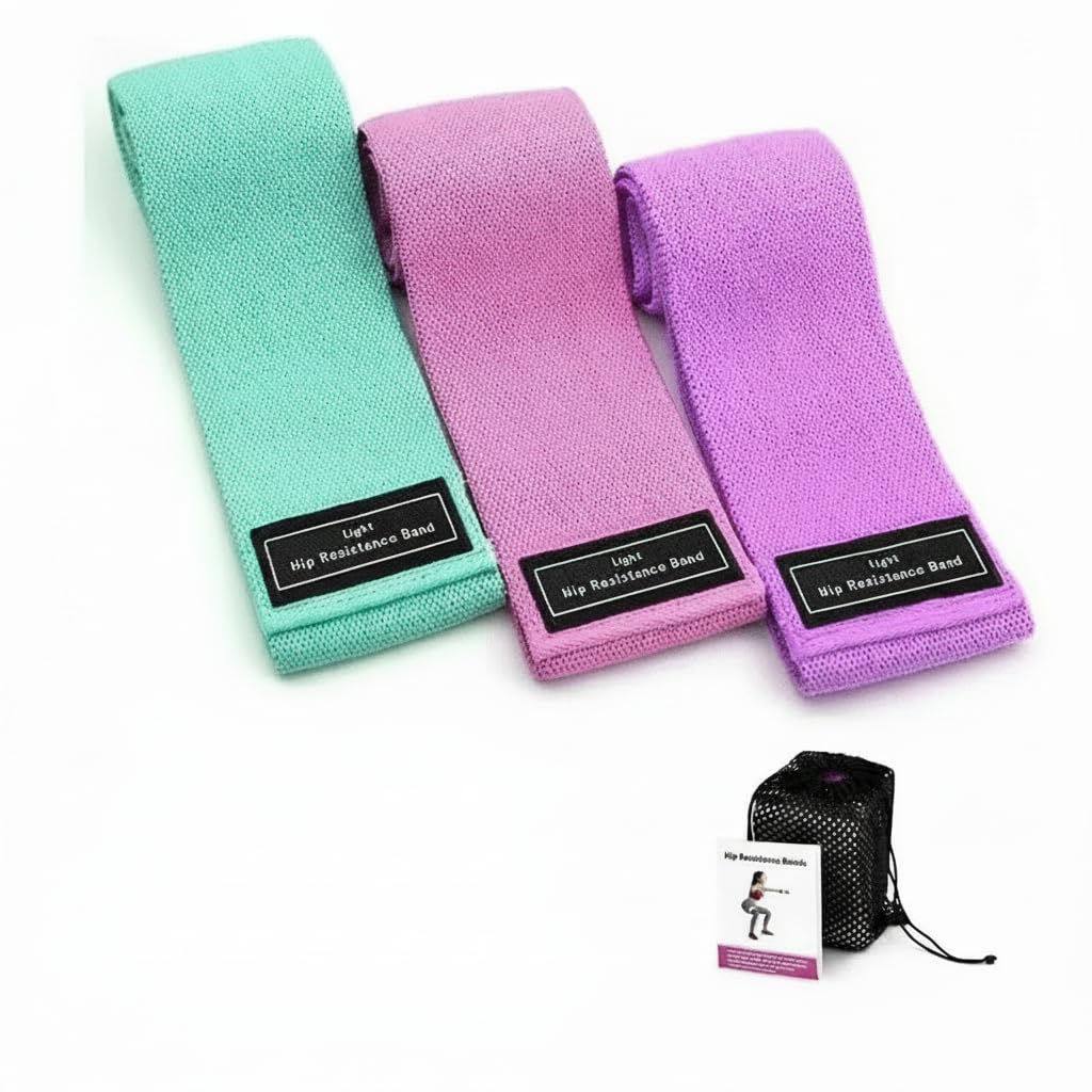 Hip Resistance Bands Kit de Faixas Elásticas de Tecido, 3 Unidades, Verde, Rosa e Roxo, 3