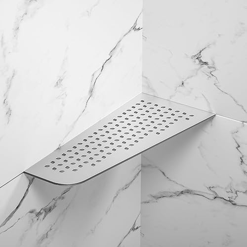 Bernkot Estante esquinero de ducha de 12 pulgadas, acero inoxidable cepillado 304, estante de esquina cuadrilátero empotrado resistente, estante de