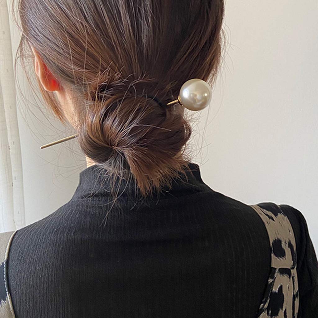 Broche à Chignon Ancienne Vintage Avec Perles - Métal Doré - Occasion Bon état - Accessoire Cheveux Rétro