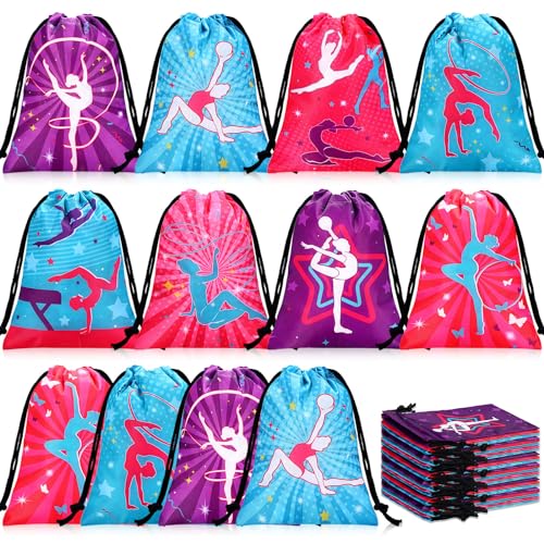 Honoson 24 Pcs Gymnastics Party Favors Bags Gymnastics Birthday Goodie Bags Candy Treat Gift Bags for Birthday Baby Shower Gymnasts Gift Party Supplies 7x5inchs