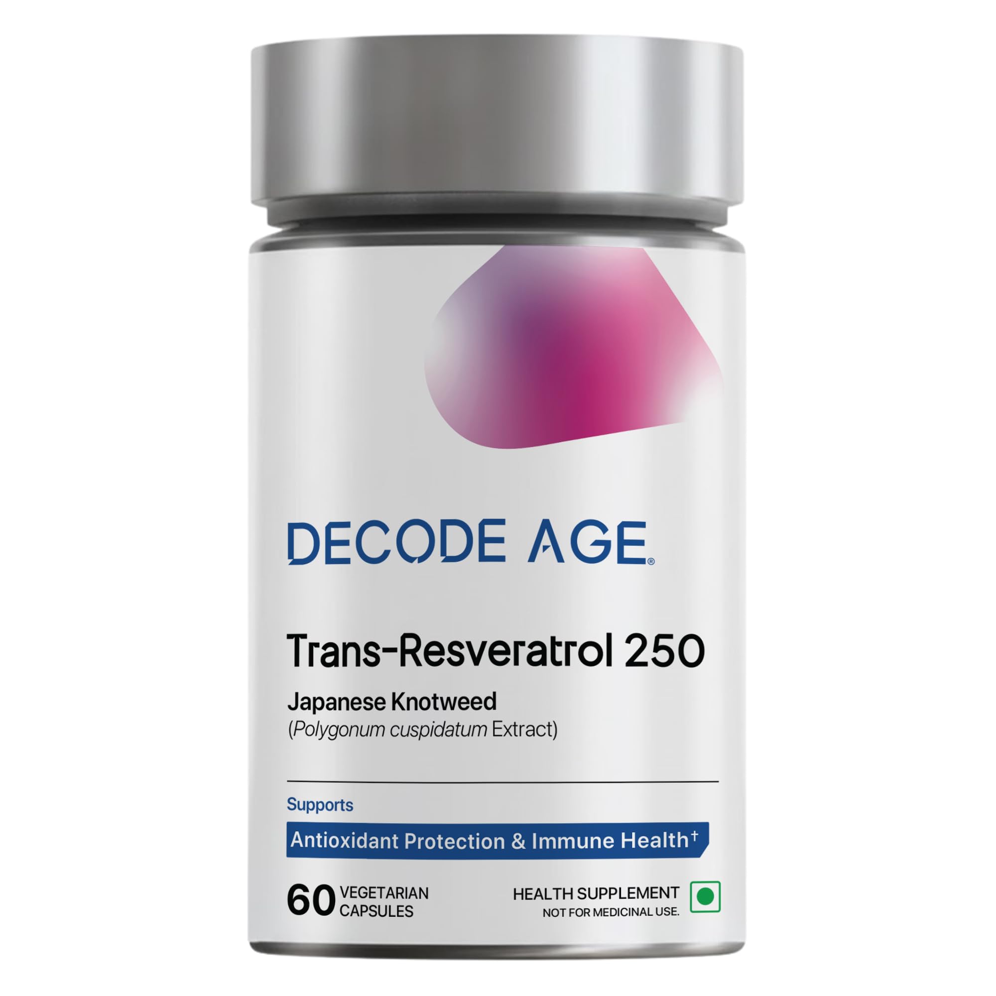Trans-Resveratrol 250 mg | Pure Antioxidant & Anti-Aging Supplement | Supports Cellular Repair, Heart Health & Healthy Inflammation Response | High Bioavailable Japanese Knotweed Extract | Decode Age