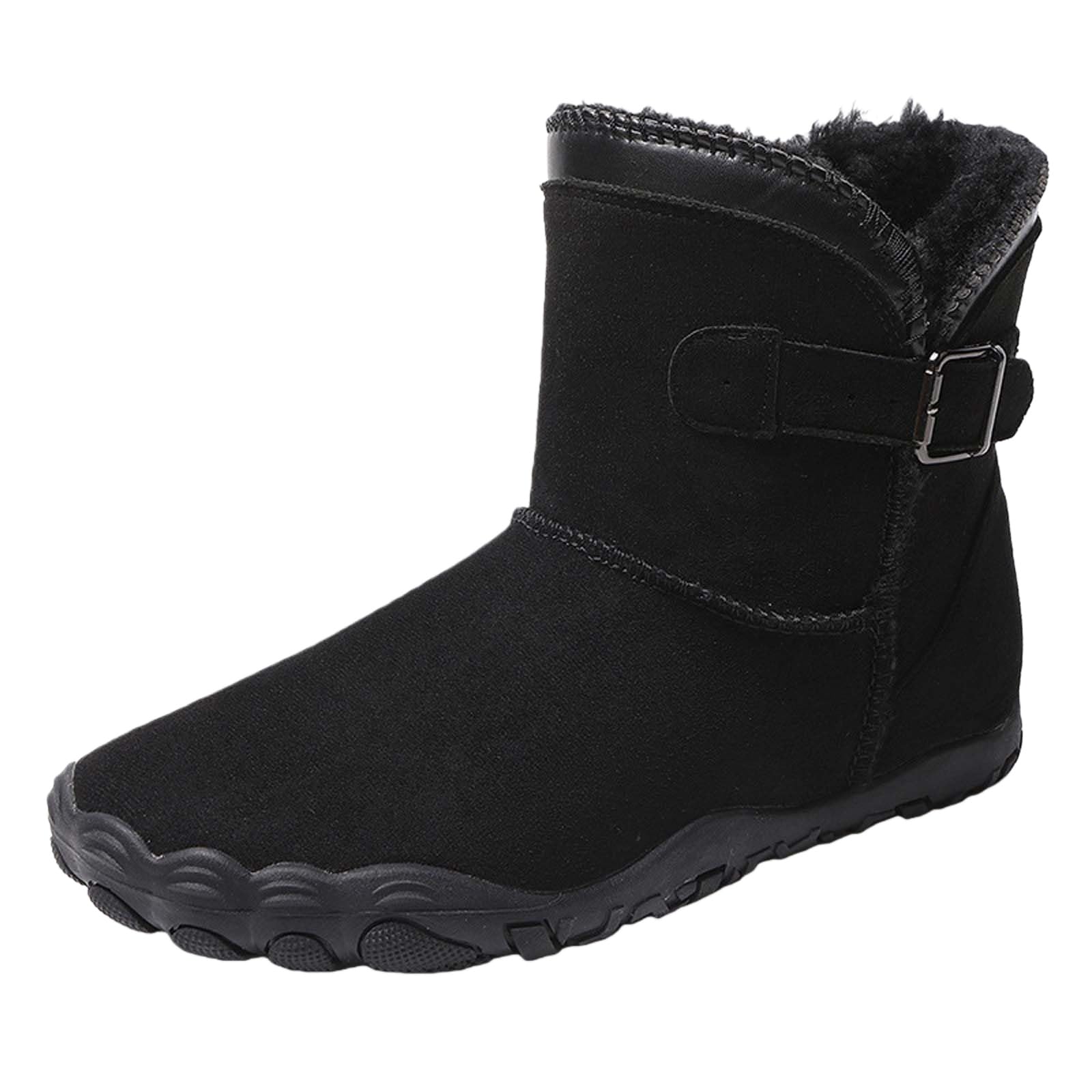 Hike Winter Barefoot Boots Womens Mens Faux Fur Lined Winter Ankle Booties Buckle Decor Wide Toe Waterproof Snow