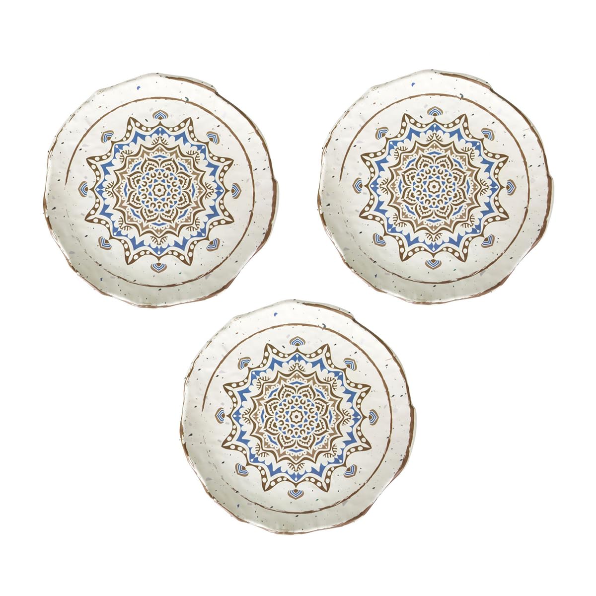 Service Assiettes MIA rondes de 3 Pièces plates en Porcelaine beige, plat de service pour entrées, desserts et salades - diamètre 28 x hauteur 3,5 cm