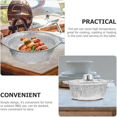 Miniatura 6 de Kichvoe Moldes de papel de aluminio con tapas, 37.2 fl oz, 6 ollas redondas de papel de aluminio para horno, cacerola para hornear, sartén