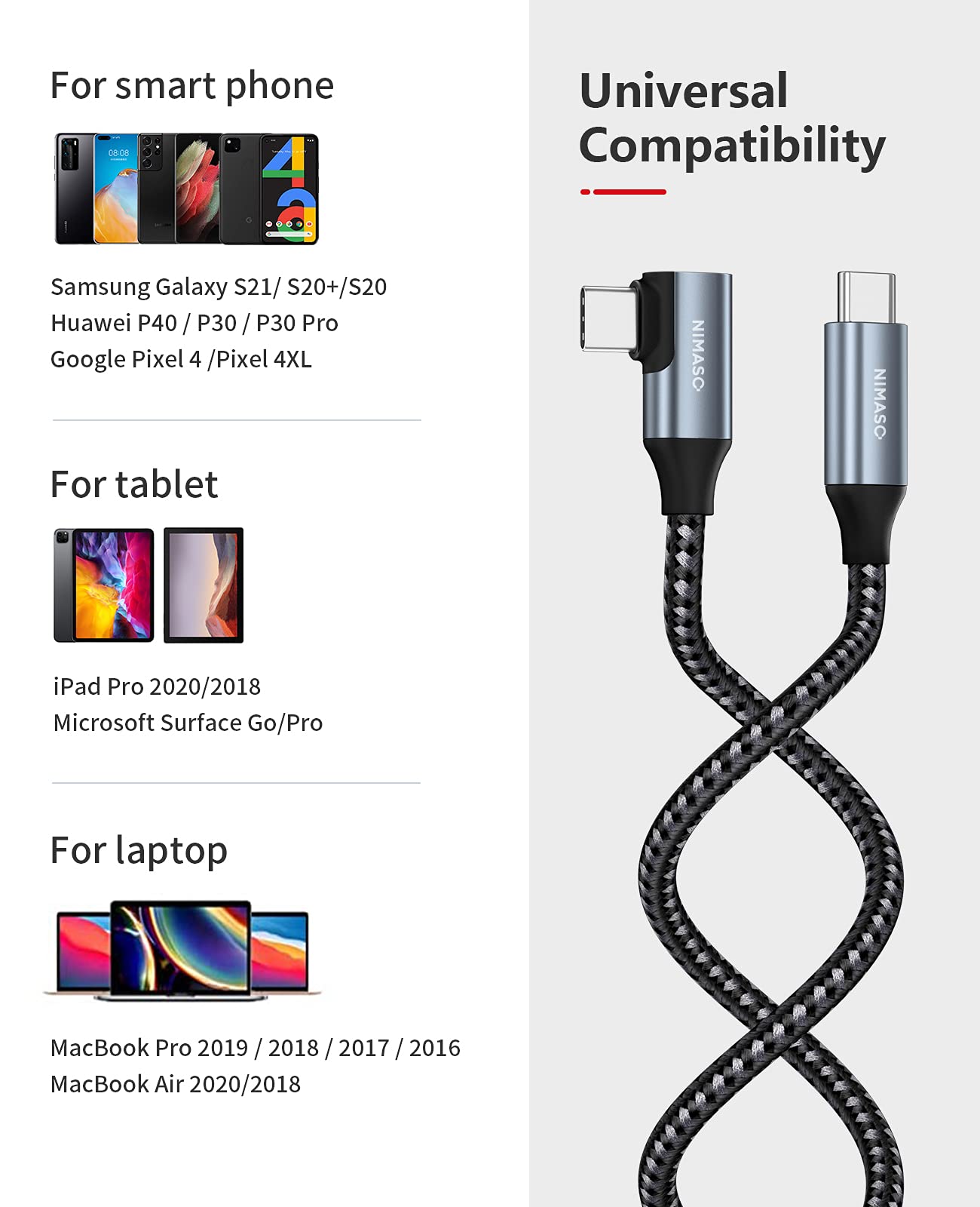 Amazon.co.jp: NIMASO USB C Type C ケーブル L字型 ゲーム用 【PD対応