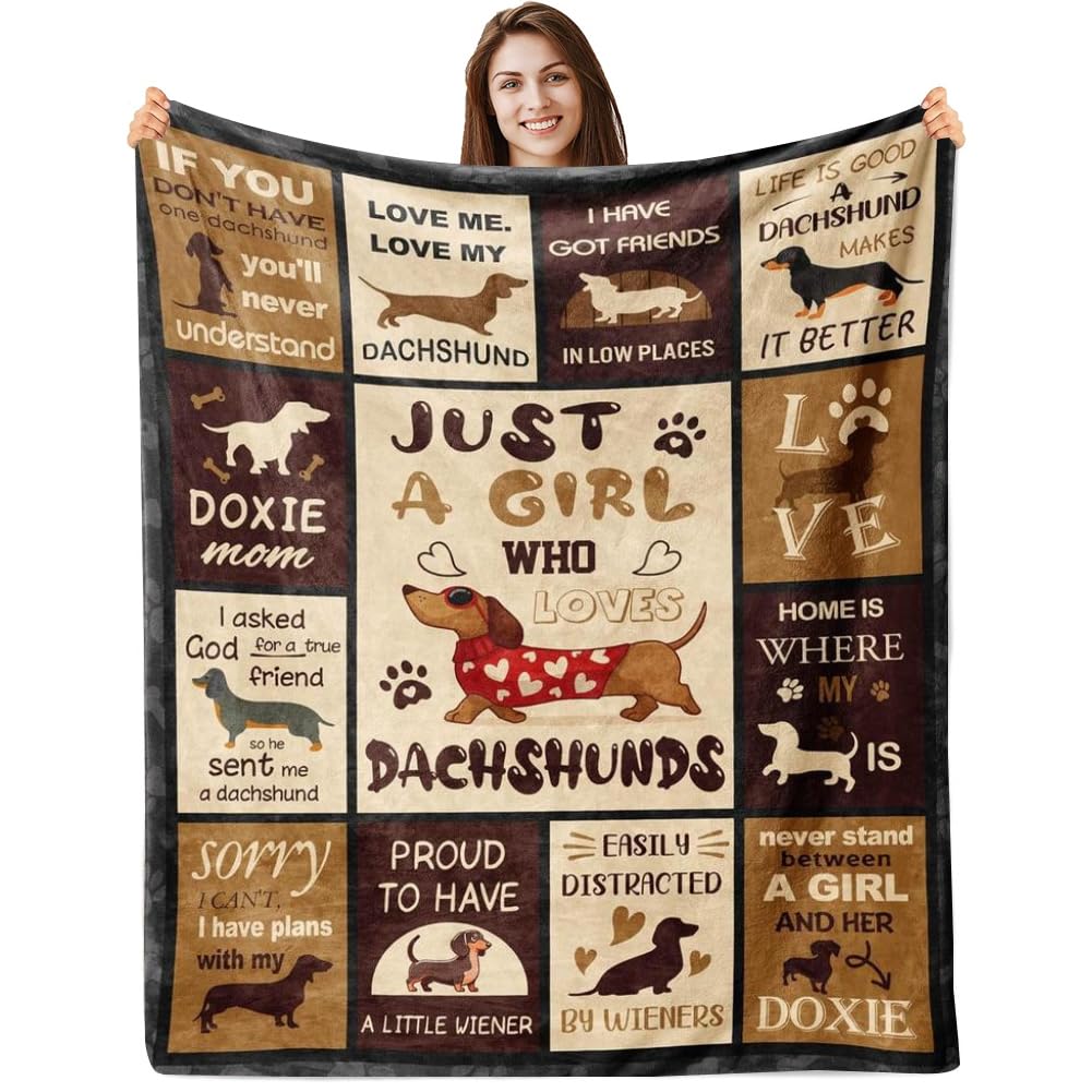 Cadeau Teckel, Cadeau pour Les Amateurs de Teckels, Douce et Confortable en Flanelle Lavable pour la Maison Le Bureau la Chambre Le Lit Le Canapé la Chaise Cadeau 130 x 100 cm