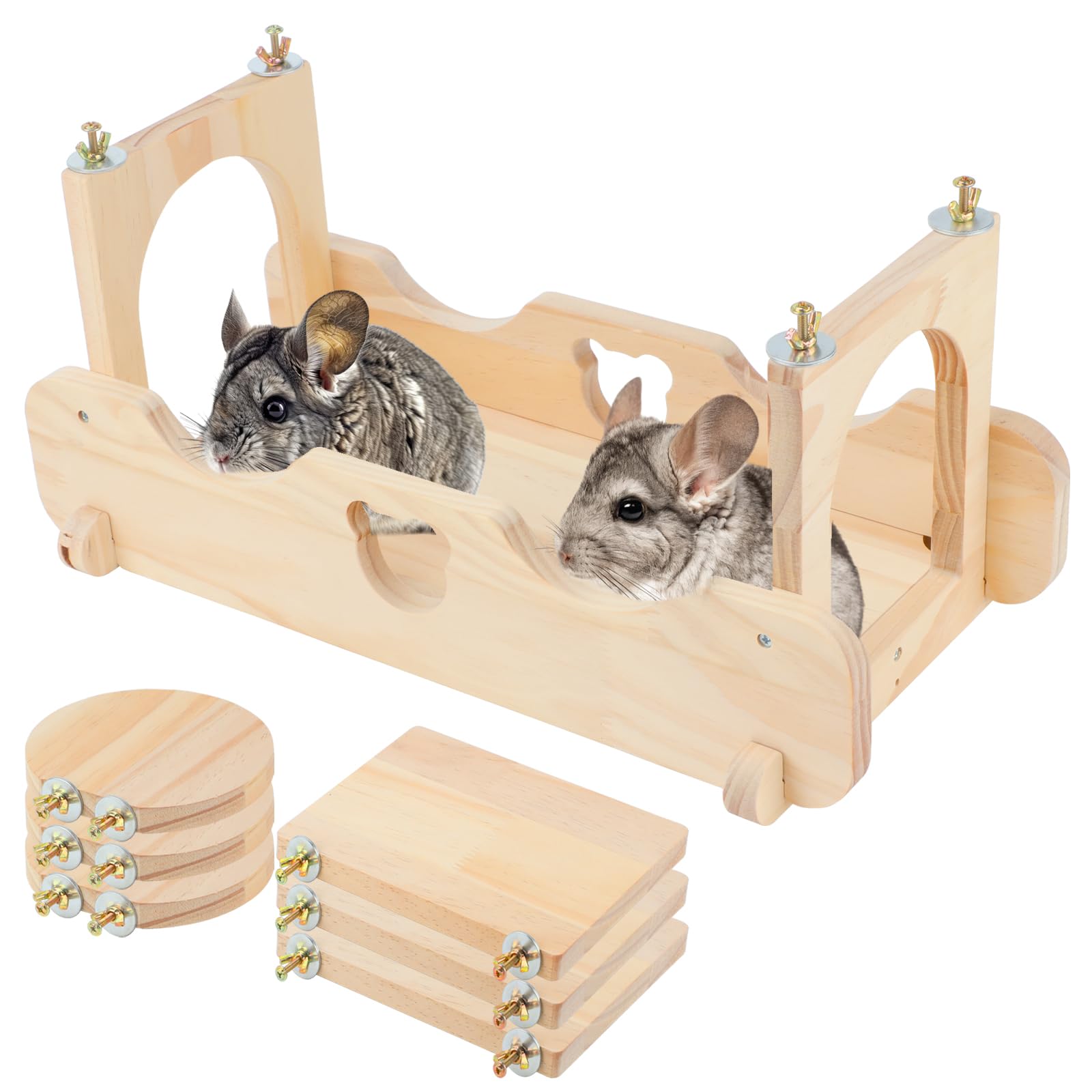 BWOGUE Chinchilla Hängebrücke, hängende große Kleintier-Holzbrücke und Plattform, Chinchilla-Länder und Plattformen Set für Zuckergleiter, Eichhörnchen, Chinchillas Lebensraum Spielzeug