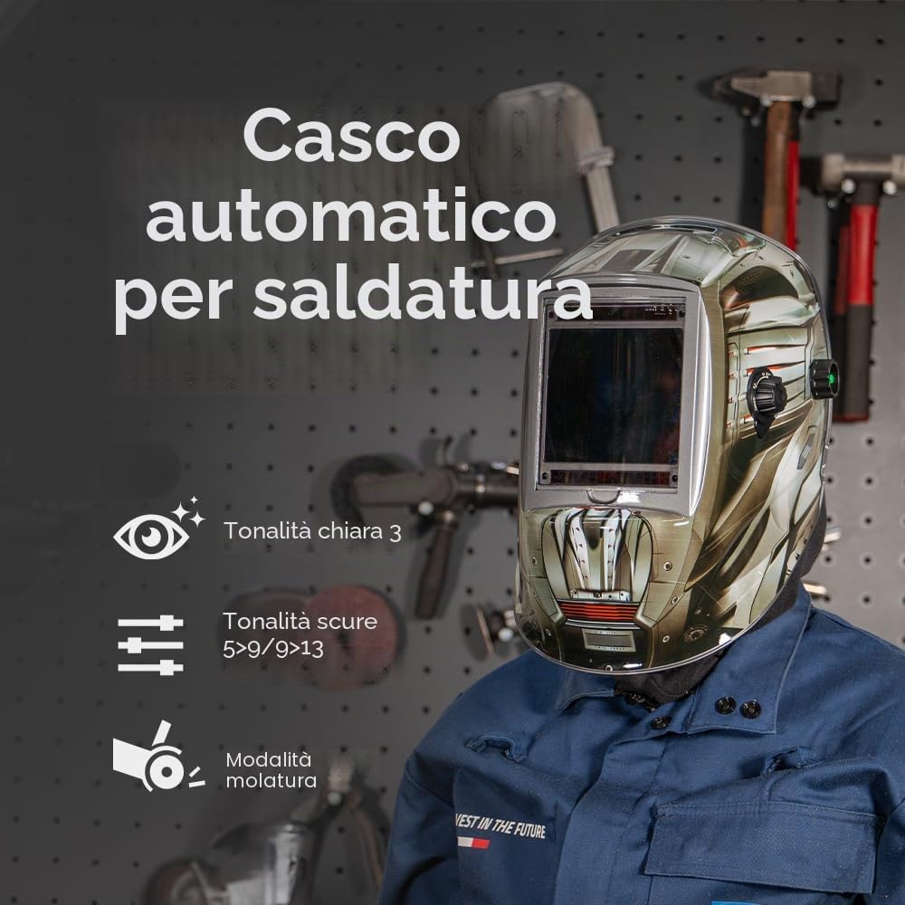 GYS - LCD ALIEN+ TRUE COLOR XXL, maschera/casco di saldatura, DIN 15, oscuramento automatico, Tinta scura 5>9/9>13, schermo XXL, energia solare - 068698