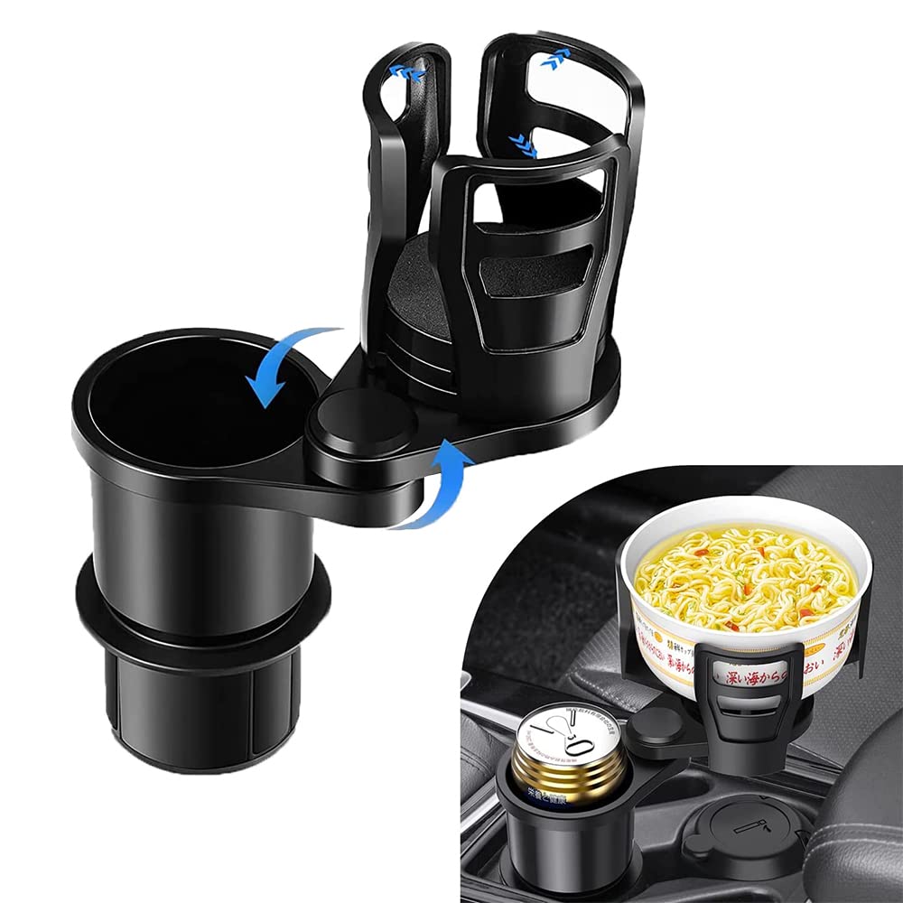 Dual Car Cup Holder Expander Adapter 2 in 1 Universal Multifunctional 360 Degrees Rotating Adjustable Base Insert Drinks Organizer Automotive Multi Cupholders Compatible for Most Vehicles