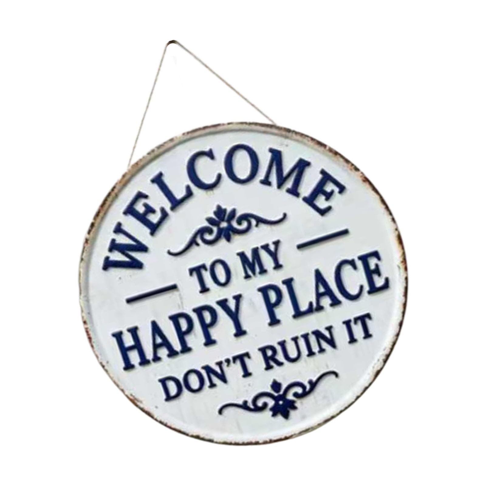 Avejjbaey Iron Hanging Wall Sign Welcome to Happy Place Outdoor Decor Iron Hanging Wall Decors
