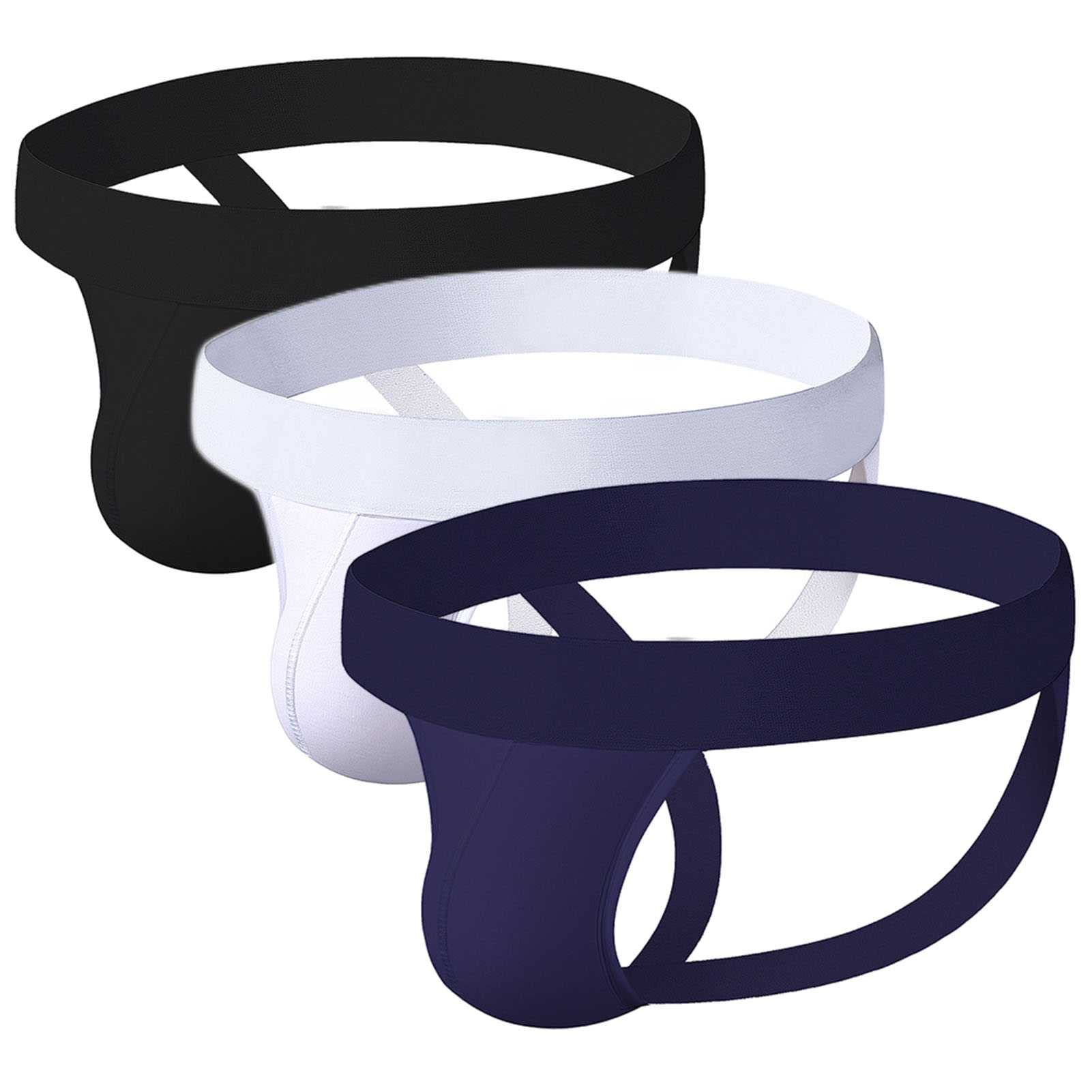 Four Seasons Men's 3 Pack Jock Strap Underwear Sexy G-String Butt-Flaunting Underwears Middle Waist Double Belt (Color : B, Size : XXL-XXLarge)