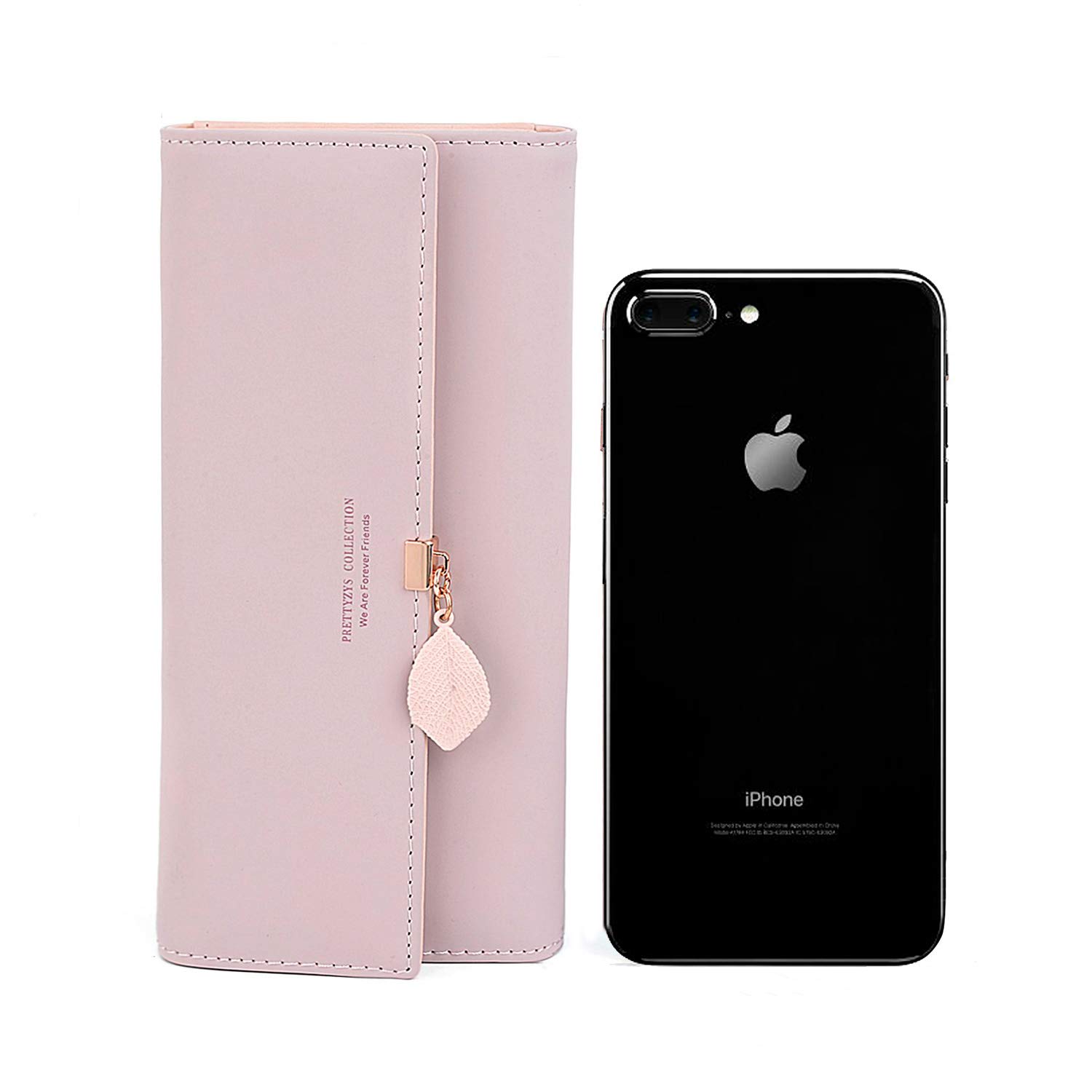 Portafoglio Donna Lungo Cerniera in Pelle, Portafoglio Donna Grande (Rosa)