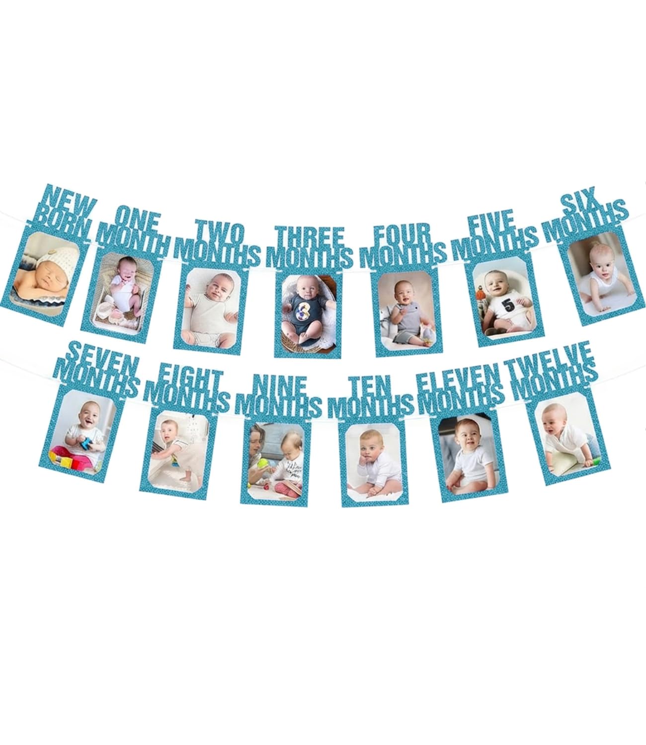 1st Birthday Photo Banner with 12 Monthly Cards, Vertical Hanging Garland for 1-12 Months Pictures, First Birthday Party Decorations Pink & Blue