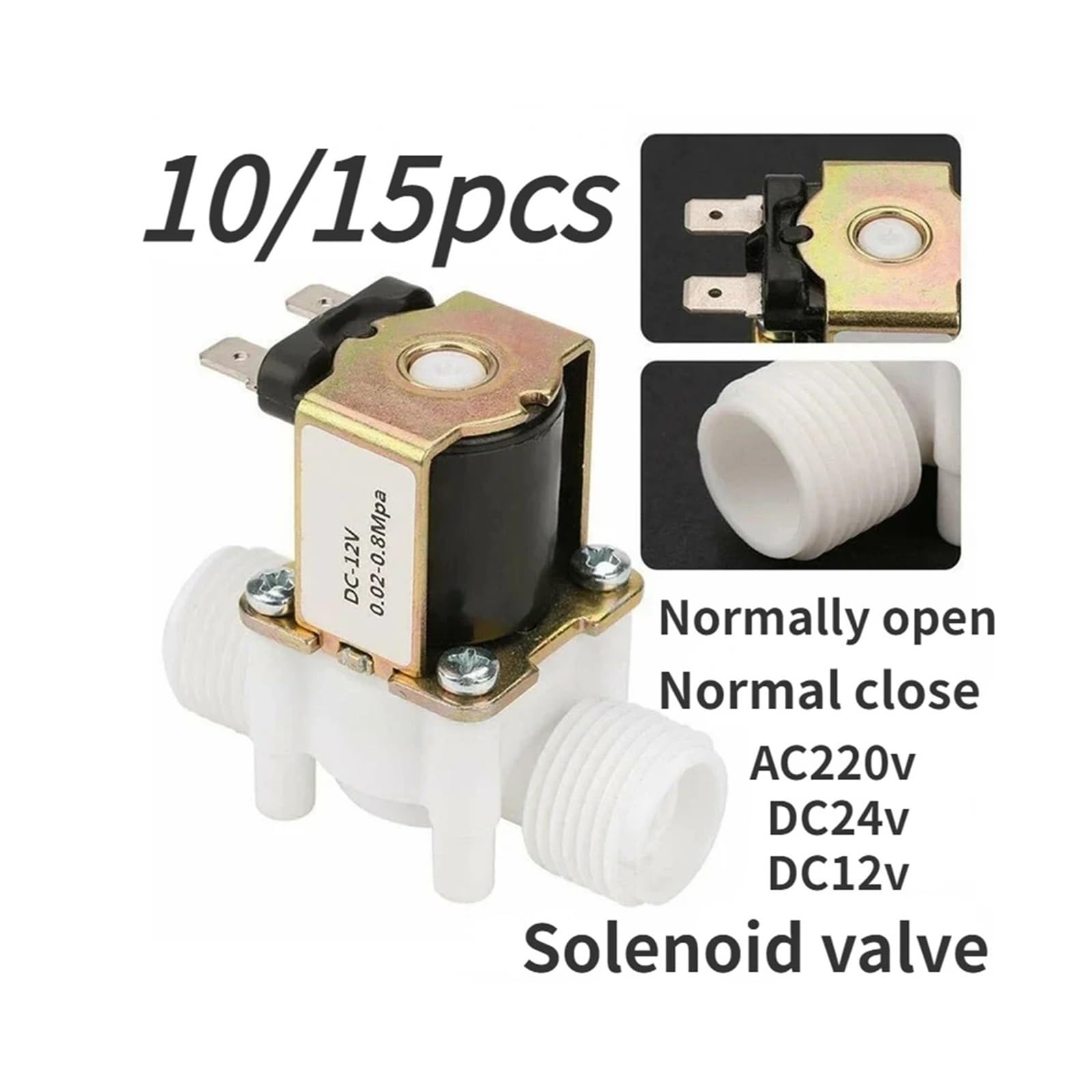 10/15 sztuk AC220 V DC12/24 V 1/2" 3/4" gwint zewnętrzny zawór elektromagnetyczny zawór regulacyjny wyłącznik sterujący normalnie zamknięty otwarty (220-zamknięty, 1-2 10 szt.)