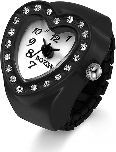 JewelryWe Men Women Finger Watch Round Analog Easy Read Quartz Finger Rings Watches, Adjustable Size