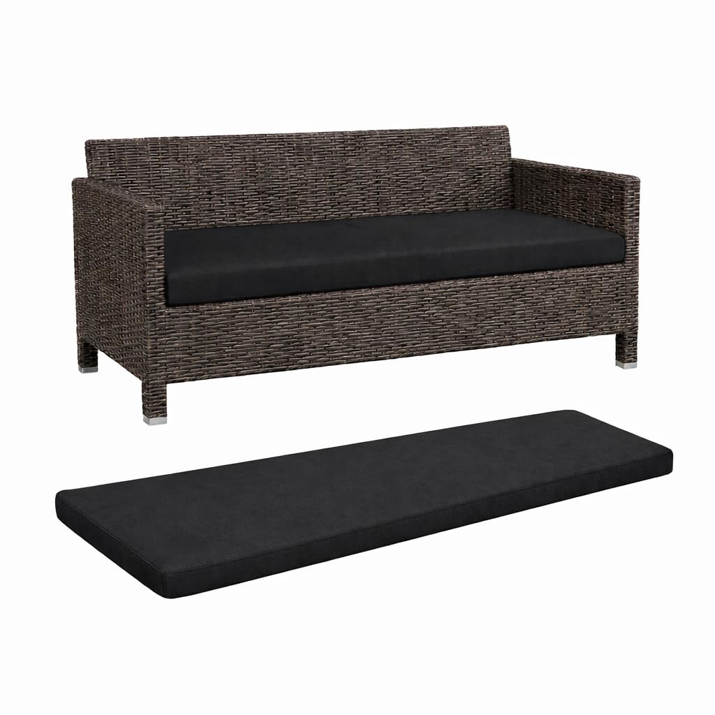 House Of Home Outdoor Bench Cushion Garden & Patio Seat Pad, Water & UV Resistant, Removable Cover (Black, 2 Seater 108cm x 45cm x 5cm)
