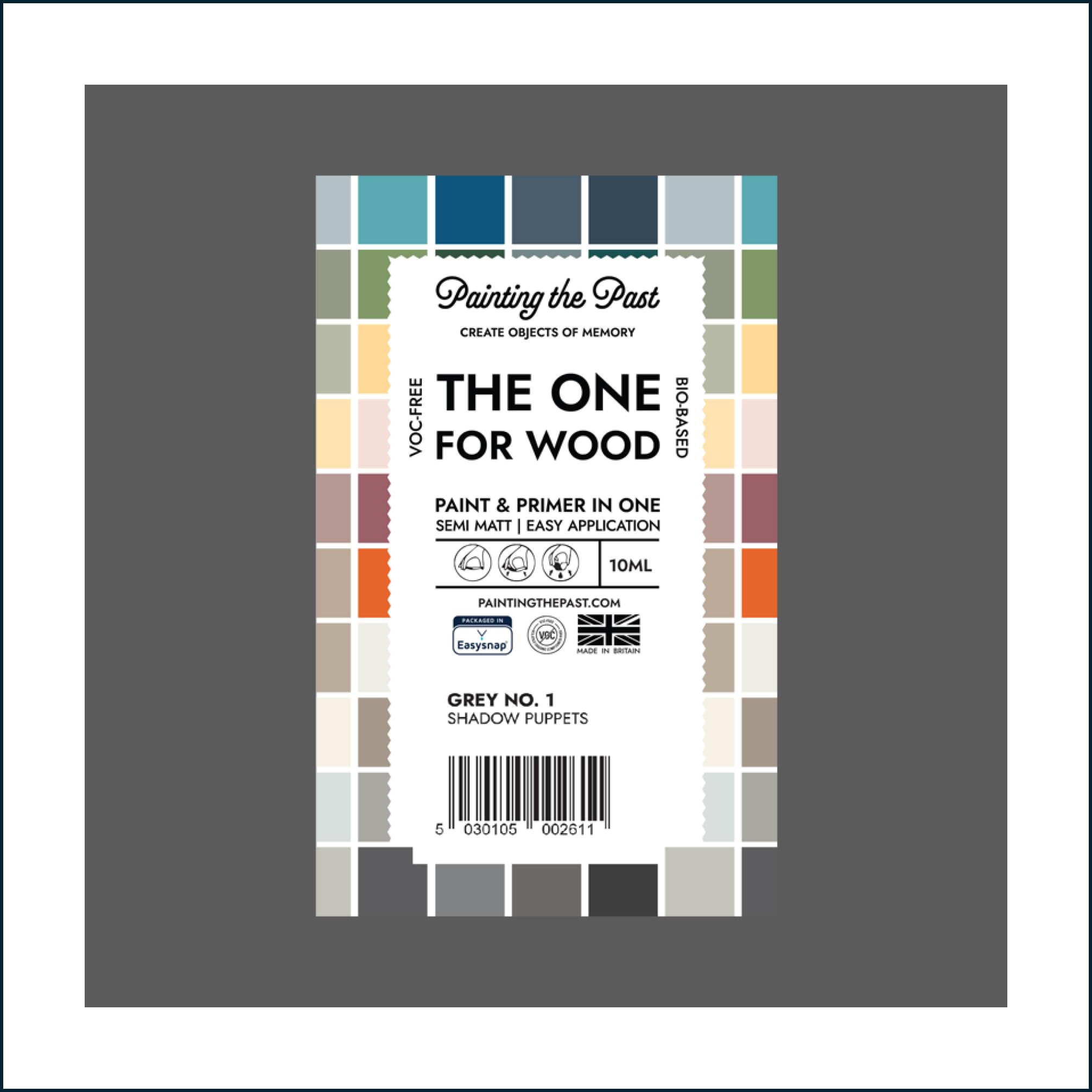 Painting The Past Grey No. 1 Shadow Puppets The One For Wood Paint & Primer 10Ml (Sample) | Semi Matt Finish, Bio-Based & Voc-Free Formula For Wooden Furniture & Surfaces | Durable & Easy Indoor Home Decorating