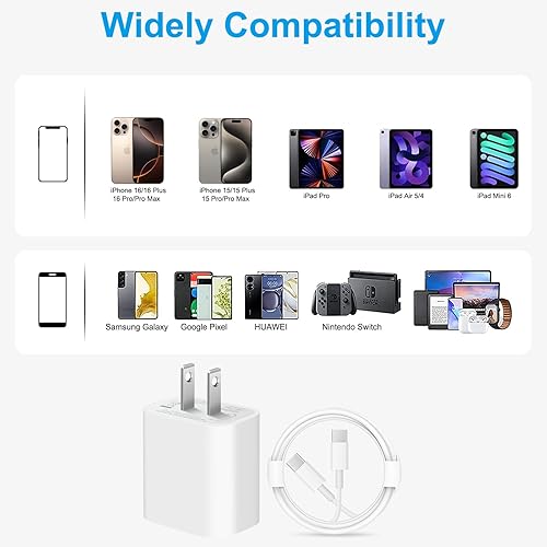 Miniatura 6 de iPhone 17 16 15 Charger Fast Charging 10FT - 20W USB C Charger Block with Type C Cable Compatible with iPhone 17/17 Pro/17 Pro Max/Air/16/16e/15