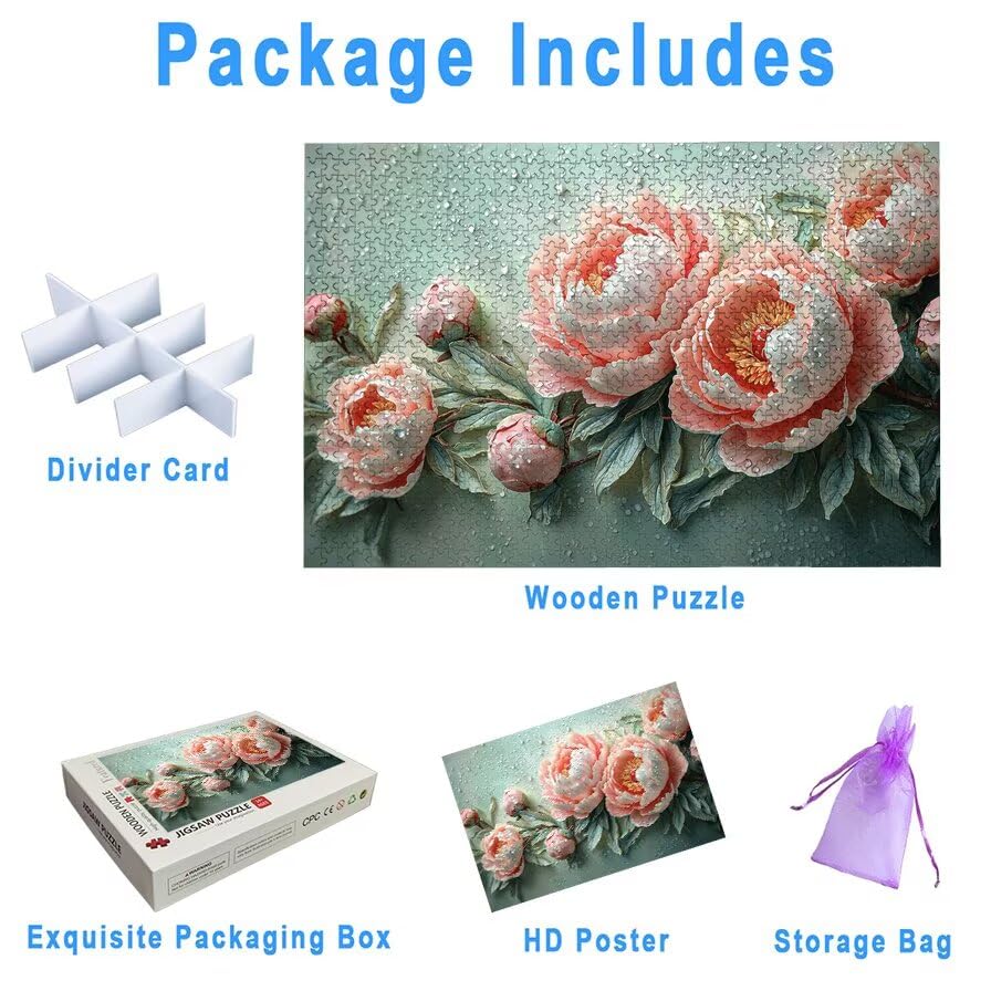 Puzzle 5000 Pezzi, Puzzle Fiore per Adulti, Peonia Puzzles in Legno con Squisita Scatola di Imballaggio, Puzzles in Legno Impegnativi per Famiglie, per Decorazioni Casa, Regalo Donna/Uomo, -5056