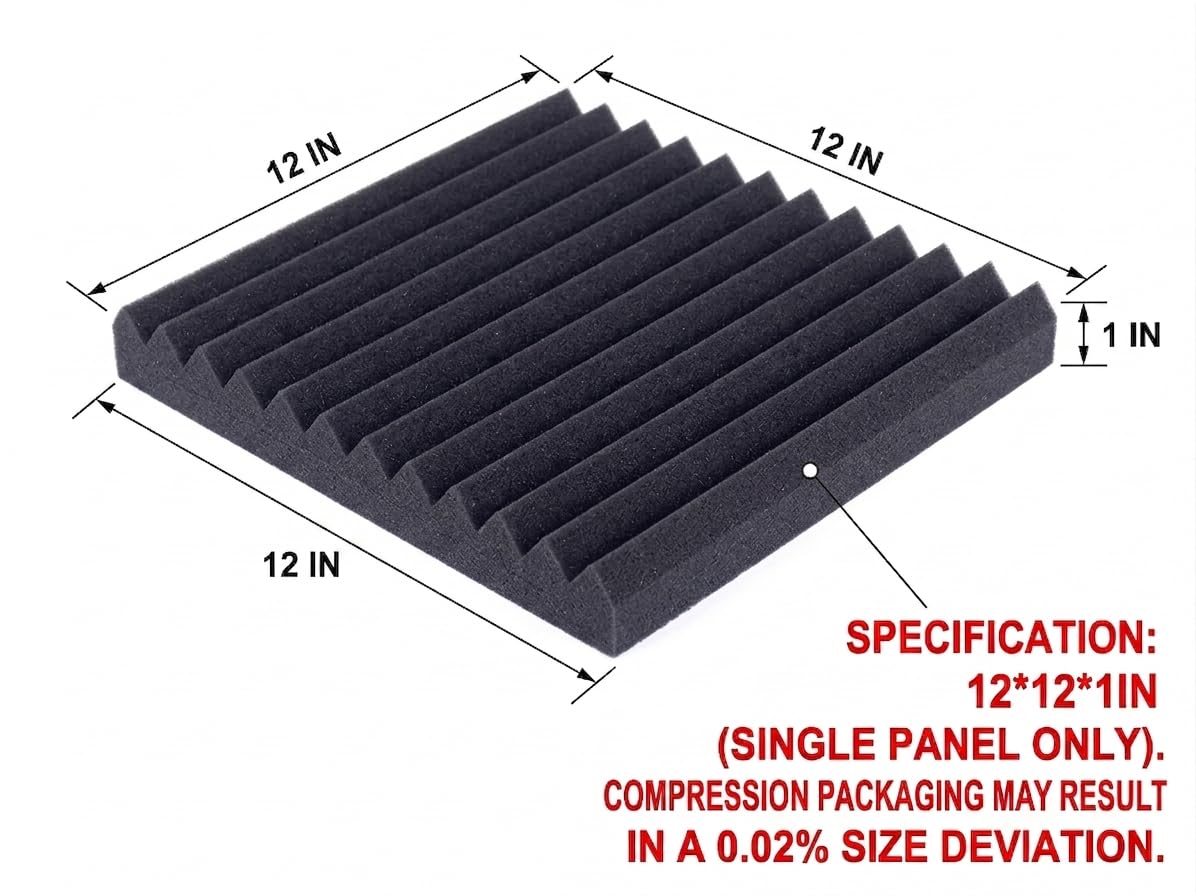 52 Pack Acoustic Foam Panel Wedge Studio Soundproofing Wall Tiles 12" X 12" X 1" — Amazon image 3