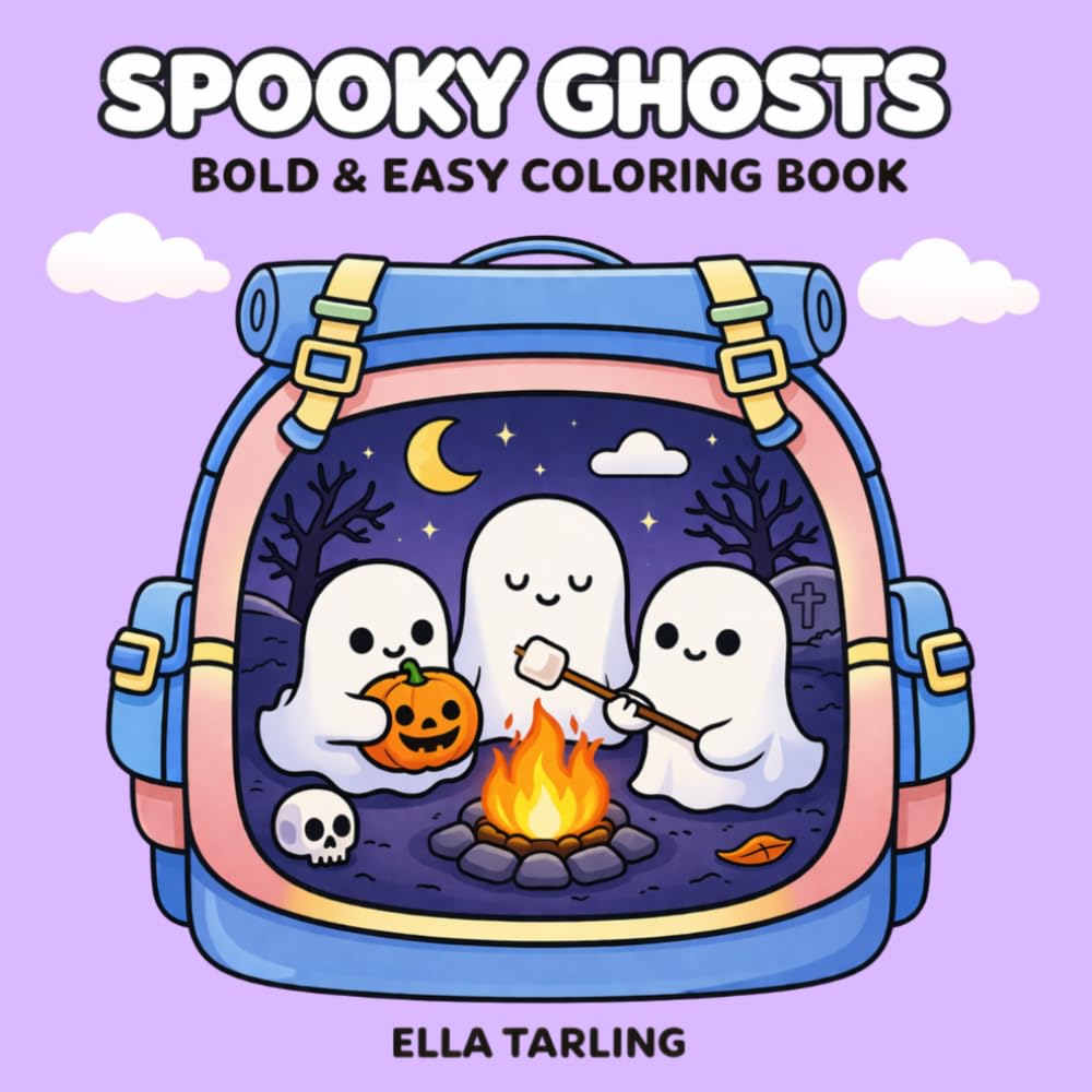 Spooky Ghosts Coloring Book for Kids & Adults: 40 Simple & Cute Halloween Designs for Relaxation – Bold & Easy Coloring Book (Spooky Cozy Collection)