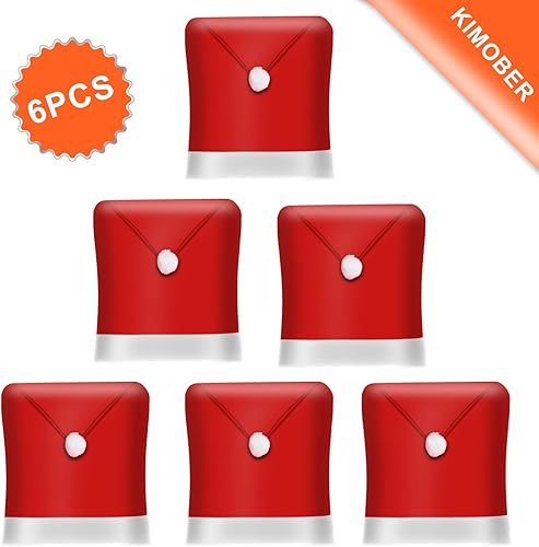 Miniatura 4 de KIMOBER Juego de 6 fundas de Navidad para silla de Navidad sombrero de Papá Noel fundas de silla de Navidad para decoración de comedor de Navidad