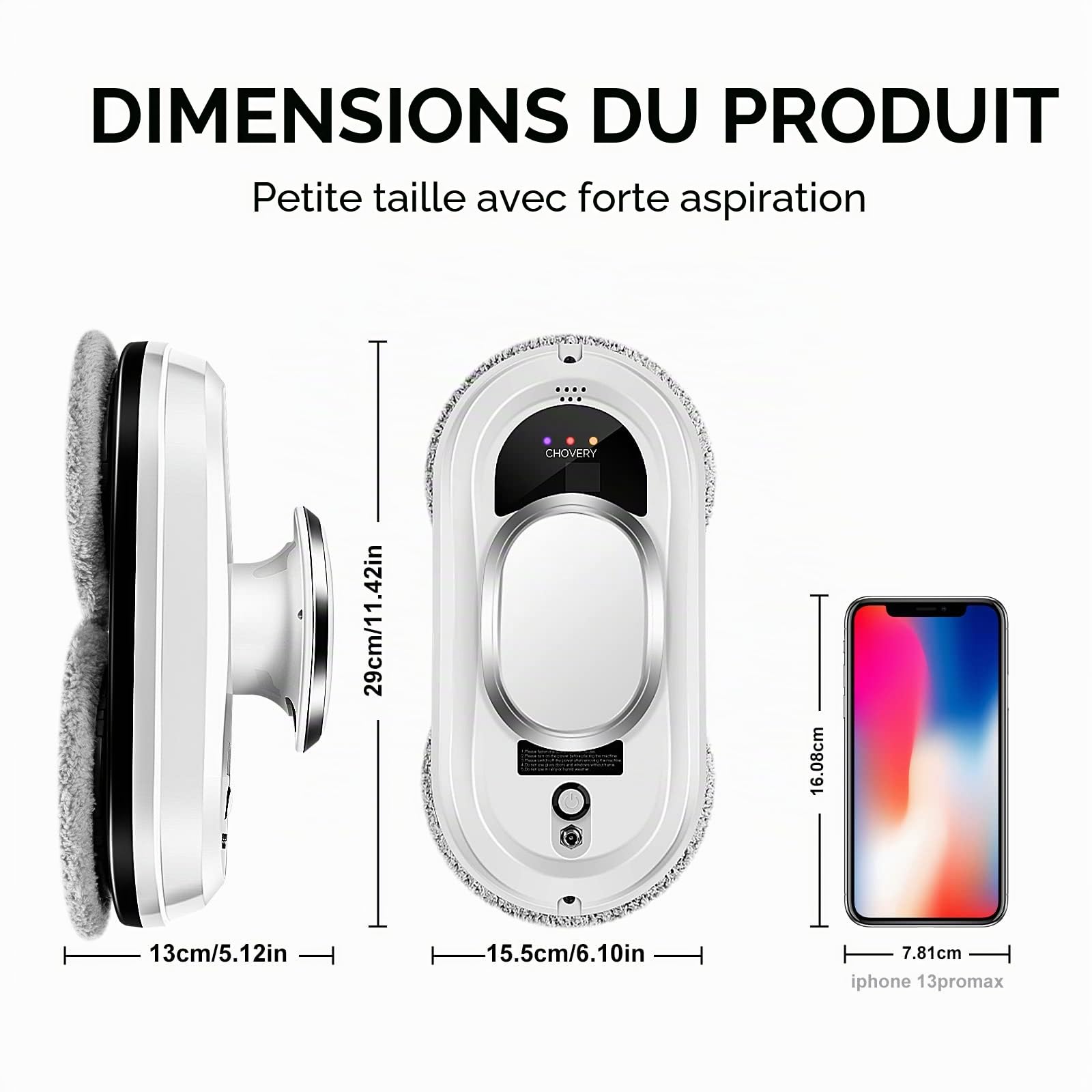 CHOVERY Robot Nettoyeur De Verre Télécommande Robot Nettoyer Les Cristaux 5600pa Super Aspiration Nettoyeur De Verre Électrique Navigation Intelligente Machine De Nettoyage des Cristaux pour Toutes