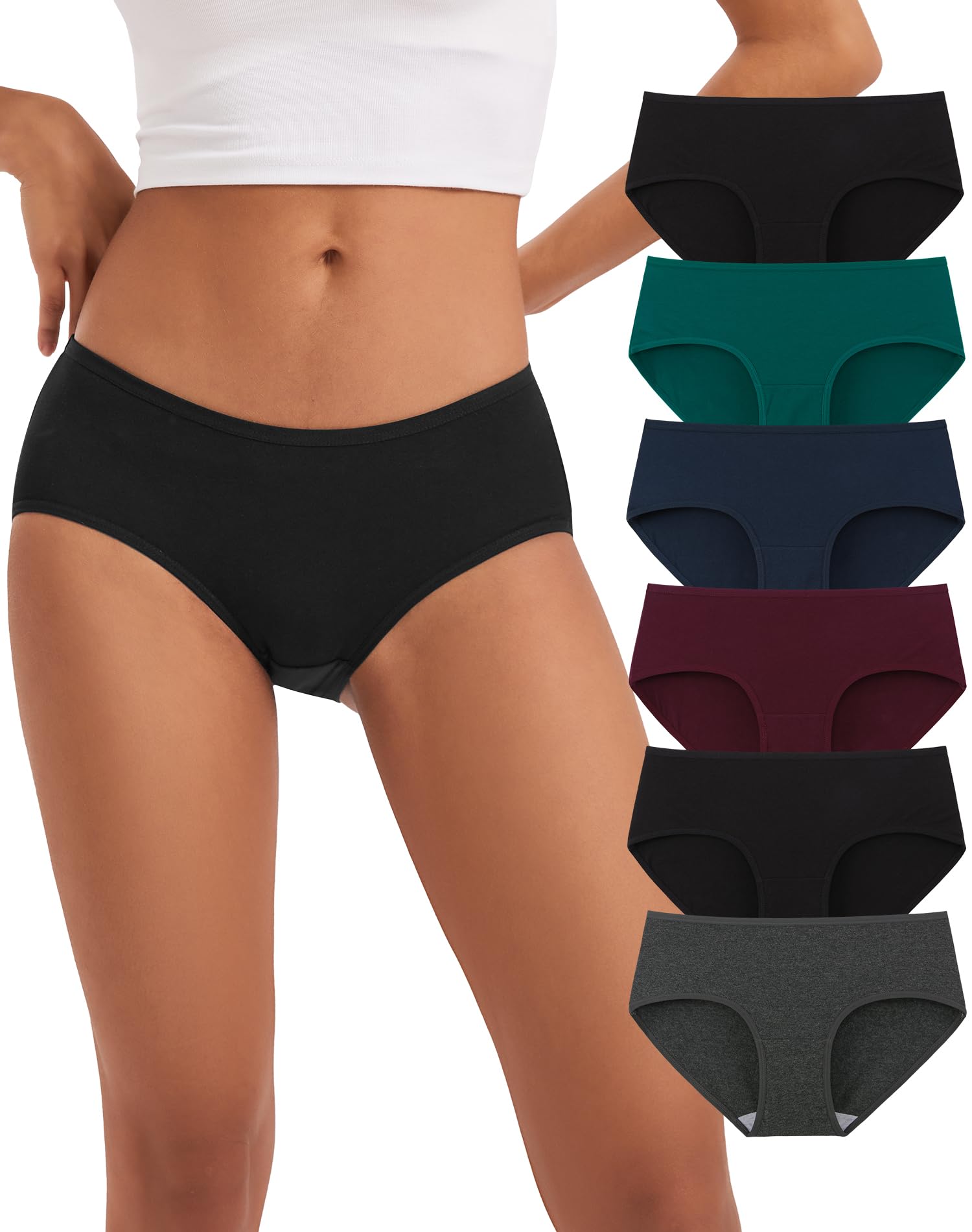Underwear for Women Soft Cotton Knickers Ladies Mid Rise Briefs Basic Pants Multipack 6