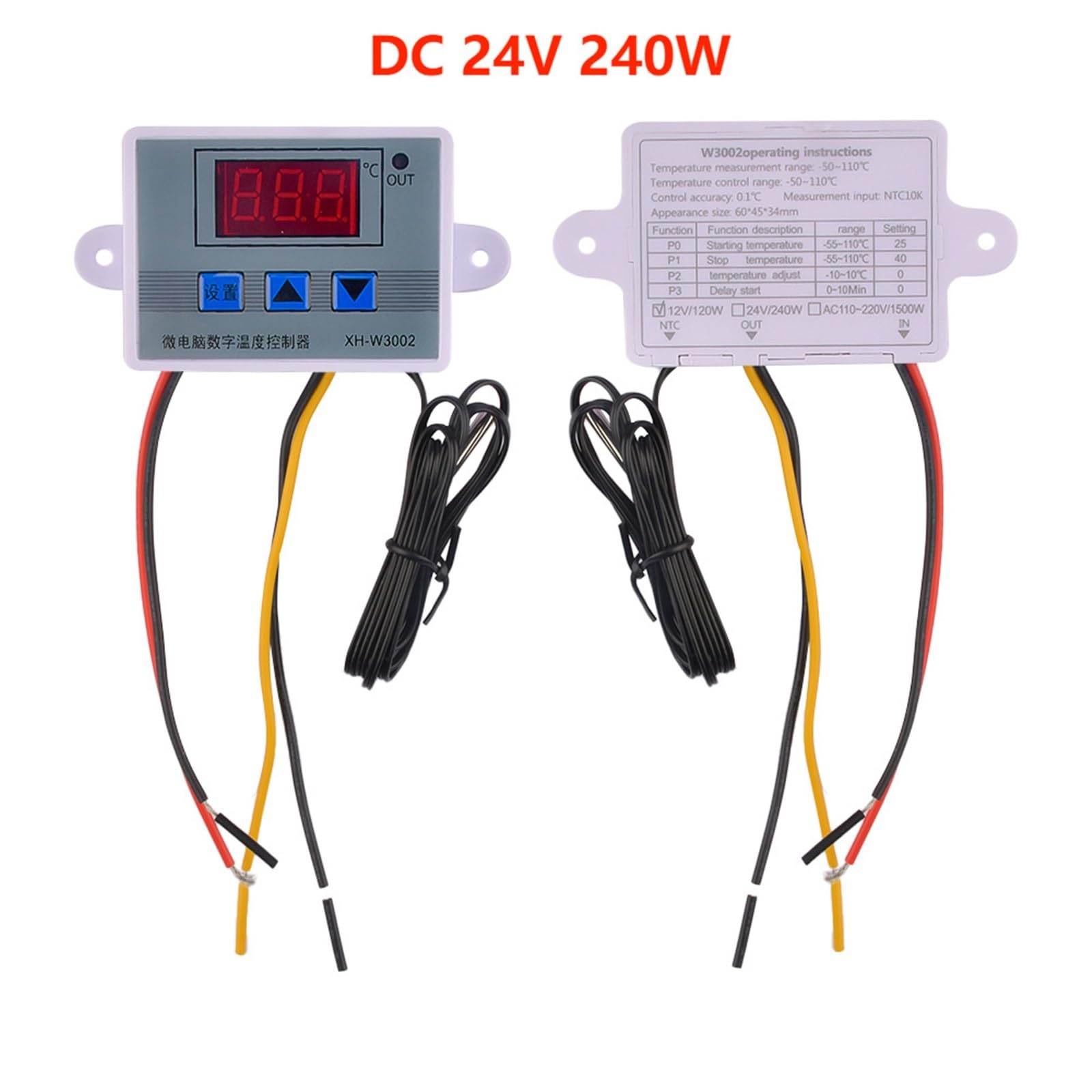 Cyfrowy termostat W3002, mikrokomputer, przełącznik, termometr, termoregulator 12/24/220 V (DC 24 V)