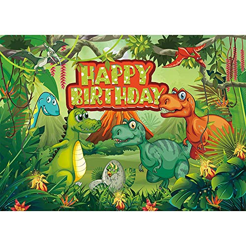 Maijoeyy Dinosaur Backdrop Cartoon Primeval Forest Dinosaur Backdrop for Birthday Party Kids Happy Birthday Backdrop Dinosaur Backdrop for Boys Birthday Party Decorations 7x5ft