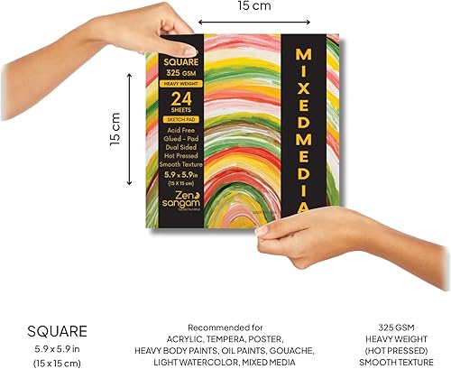 Miniatura 9 de Zen Sangam Artists' - Bloc de papel de boceto pegado para medios mixtos de peso pesado A6 - 12.27 ozm, prensado en caliente, 24 hojas, superficie de