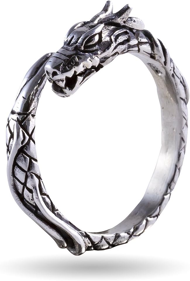925 Sterling Silver Viking Wikinger Jormungand Midgard Serpent Snake Dragon Ring