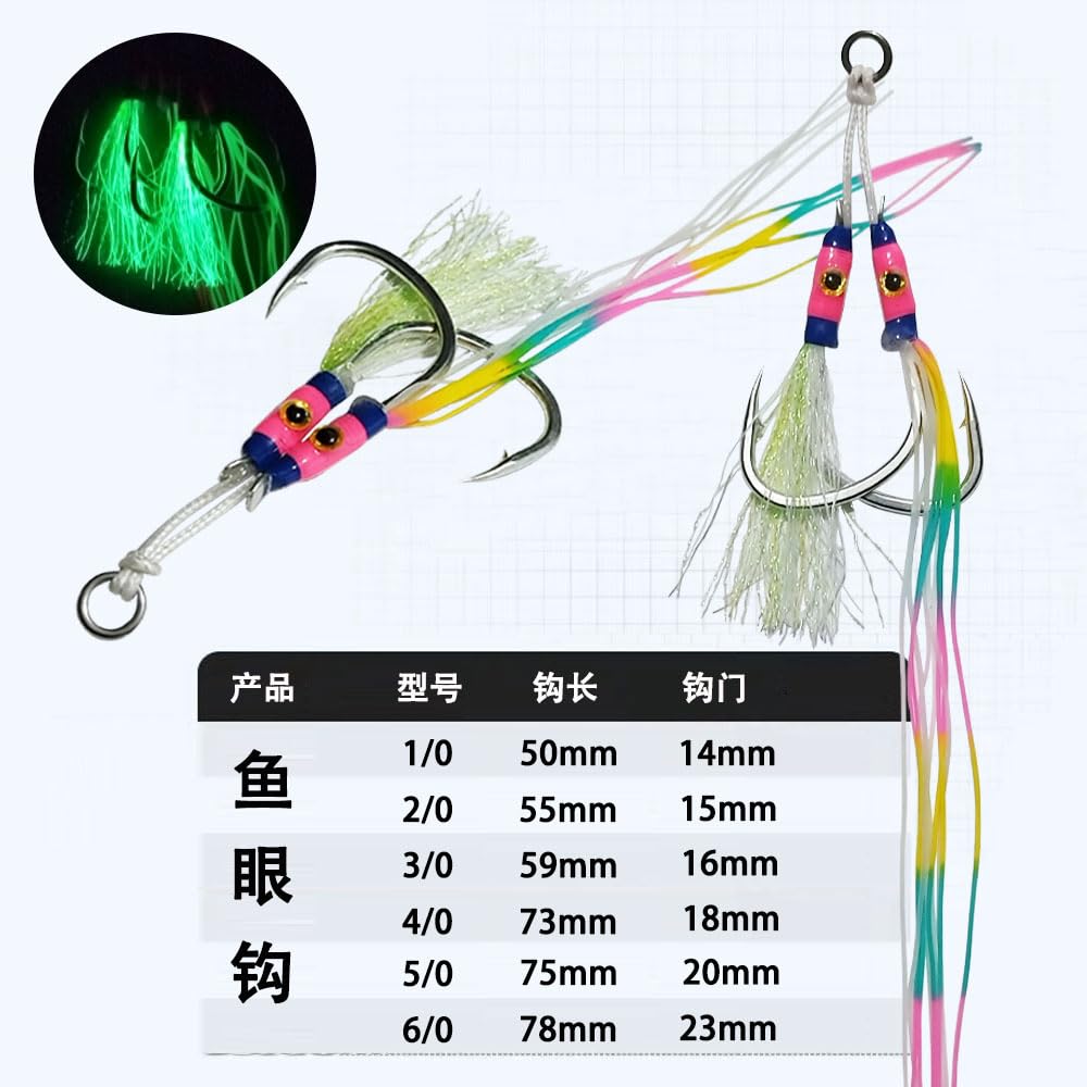 10 paia Jig Lure Barca da pesca Pesca in mare Luccio Gancio Glow Lento/Veloce Doppio Spinato Jigging Ganci