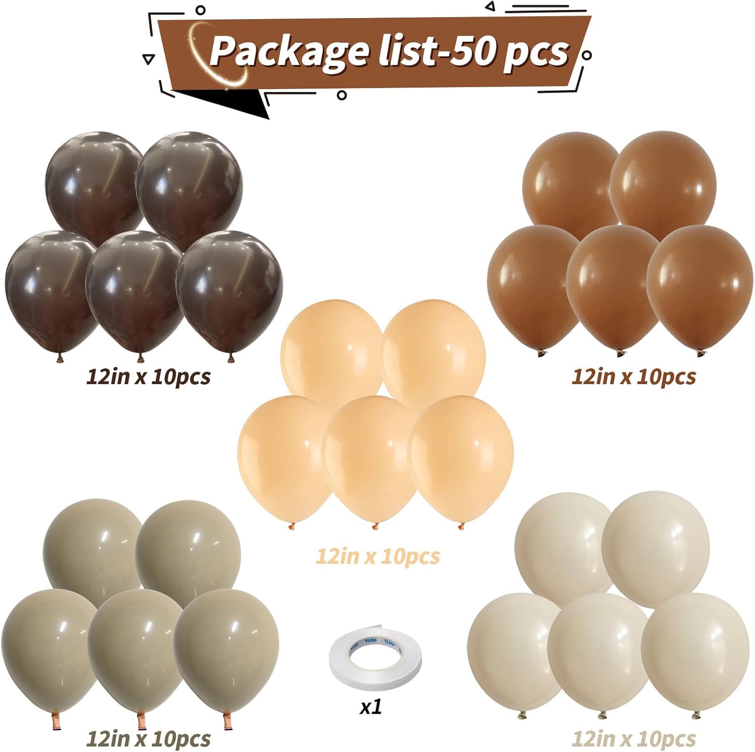 Brown Balloons, 50 PCS 12 Inch Double Stuffed Dark Brown Coffee Tan Latex Helium Party Balloons Sand White Nude Boho Neutral Balloon for Bear Birthday Baby Shower Wedding Thanksgiving Party Decoration - Image 2