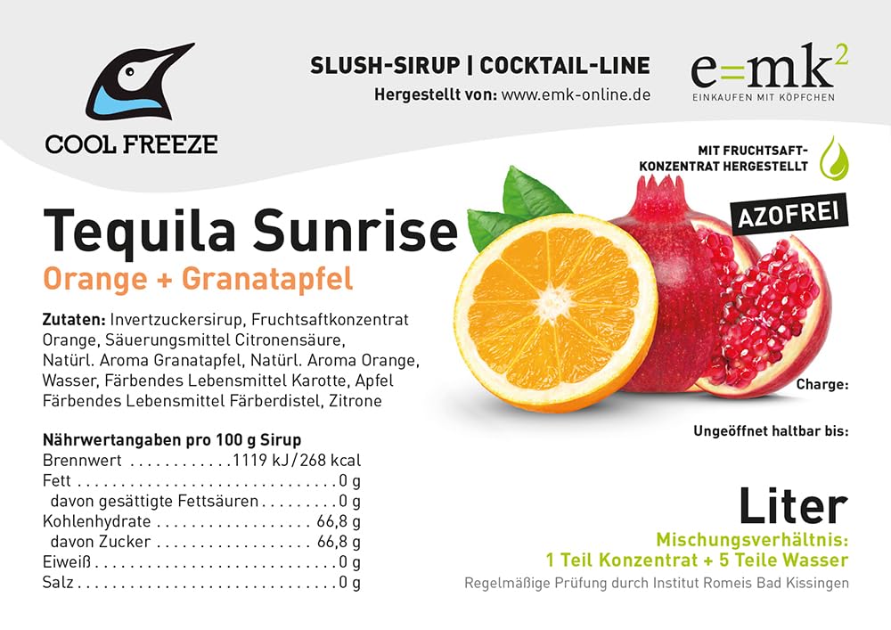 Slush Eis Sirup Tequila Sunrise alkoholfrei | Konzentrat 1:5 | 5 Liter Vorratskanister | mit Fruchtsaftkonzentrat | ohne künstliche Farbstoffe