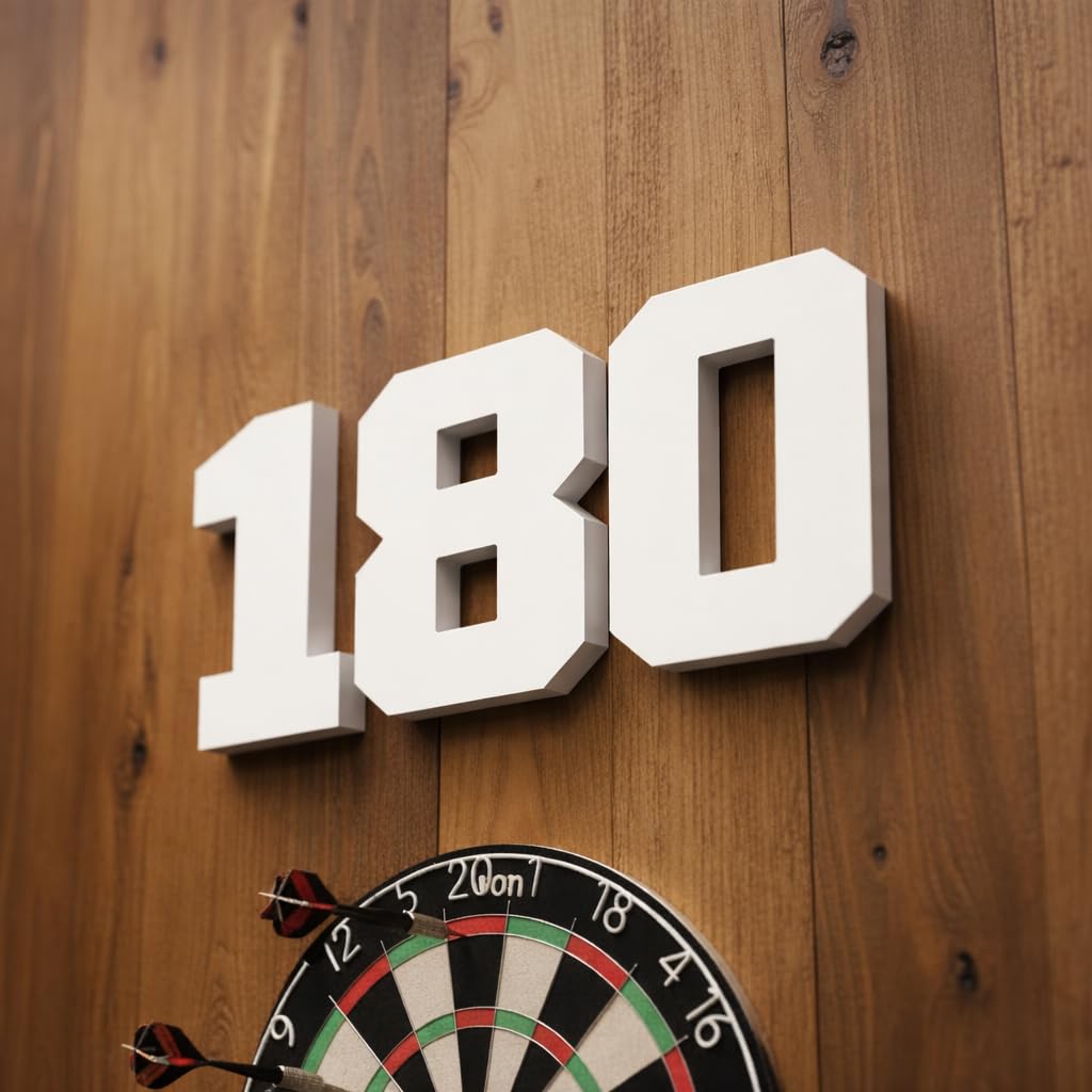 Print It Uk 180 3D Wall Letters Sign – Wall Mounted or Freestanding Darts Room Decor – Man Cave Games Room Dartboard Sign for Dad (White)