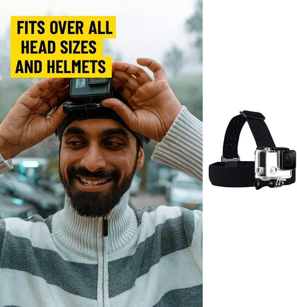 Head Strap Mount for gopro Hero 13/12 / 11/10 / 9/8 / 7/6 / 5/4 β Adjustable Head Belt with Action Camera Mount for POV Shooting, Compatible with DJI & Insta360 2