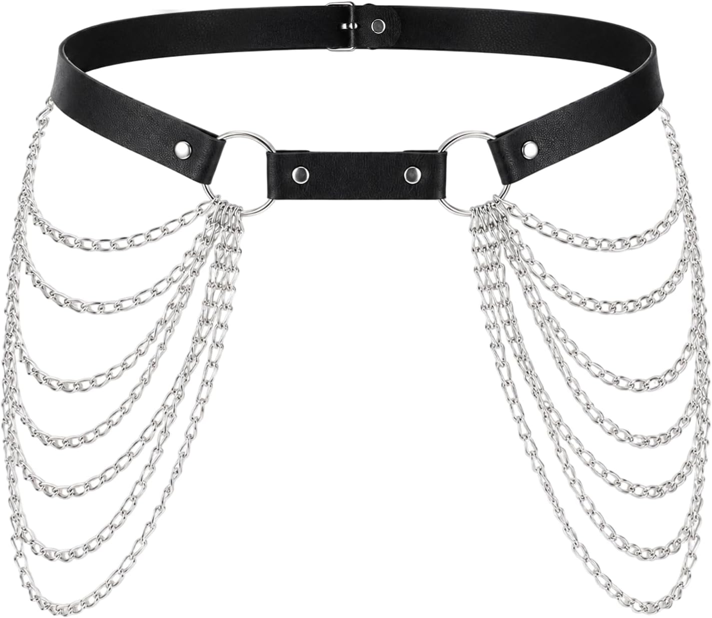 Punk Sexy Gothic Jewelry Waist Chain Belt, Black Leather Gothic Waist Chain