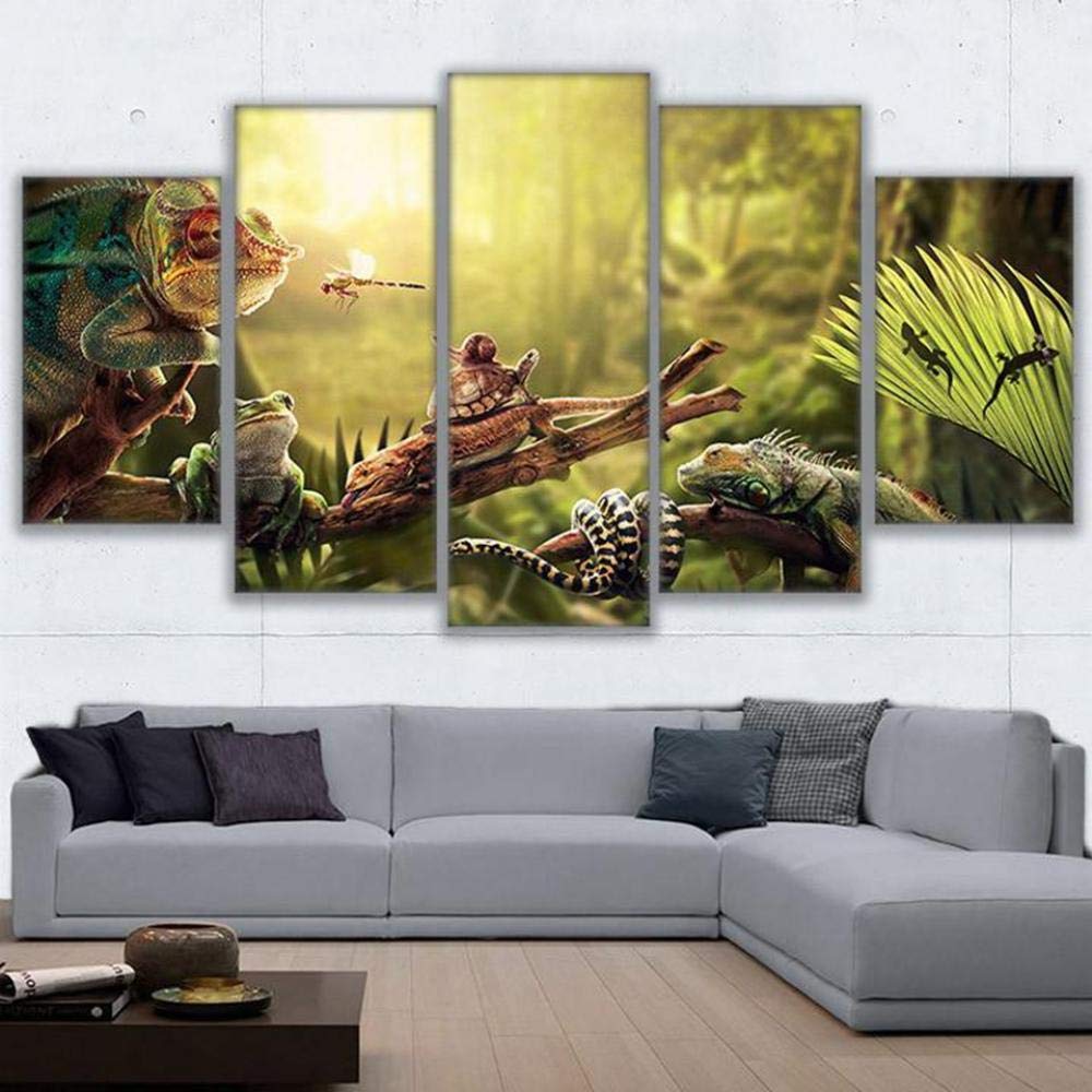 Impresiones sobre Lienzo JIE Do Art Lienzo Arte De La Pared Decoración para El Hogar Impresiones Cartel 5 Piezas Iguana Caracol Gecko Reptiles Serpiente Animal Fotos