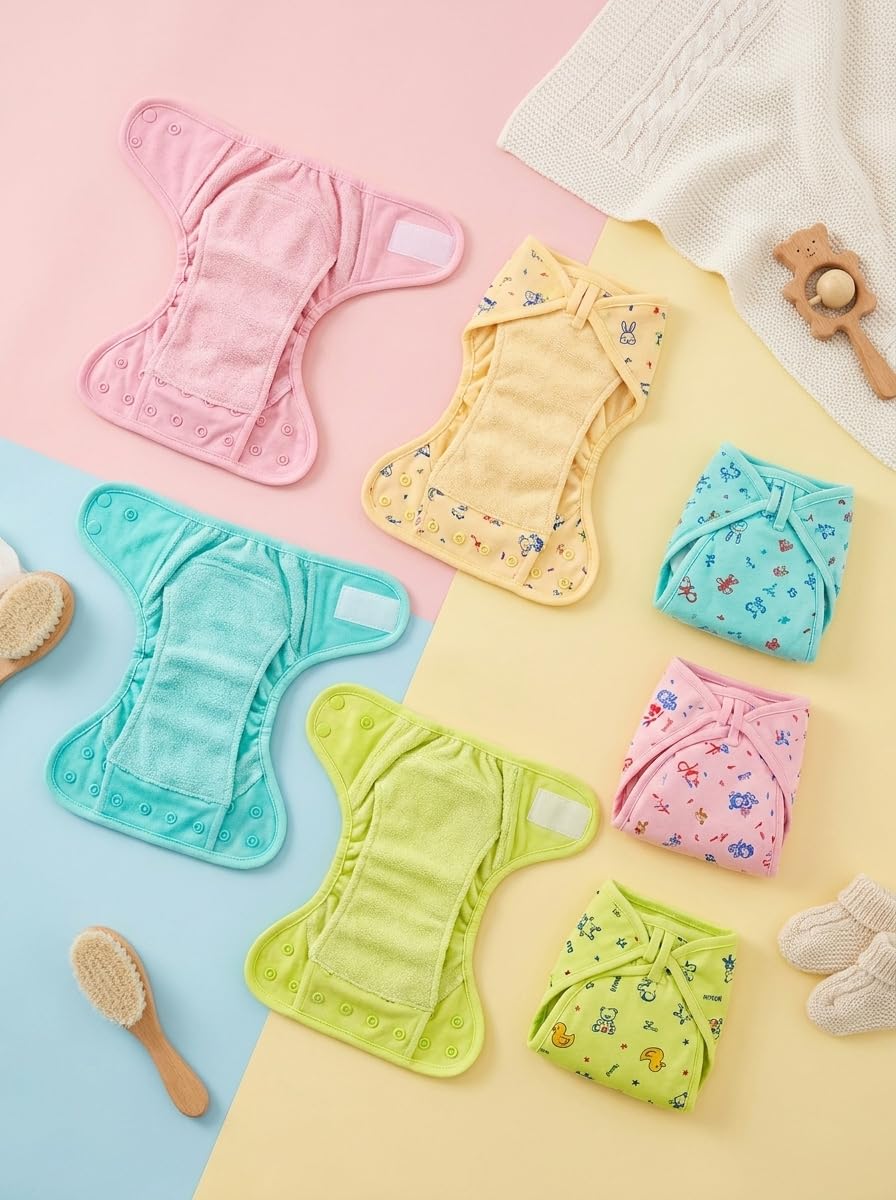 Baby Cloth Nappies, Multicolour Printed, Reusable Washable Diapers, Pack of 12-image-31