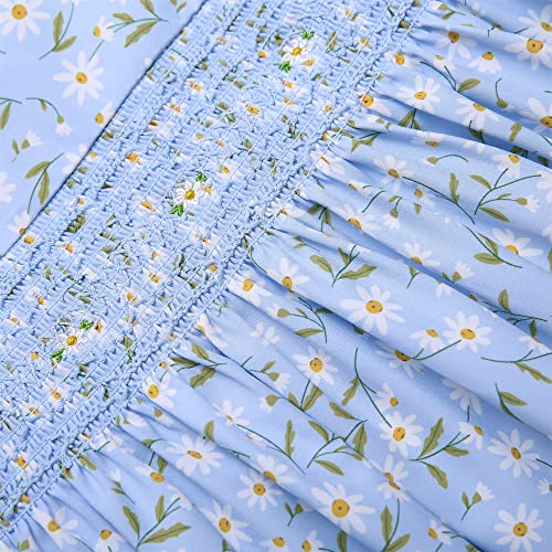 Blue Smocked Dress for Toddler Girls Elegant Daisy Flower Sleeveless Casual Dress Size 4 5 6 7 8 10 12 144