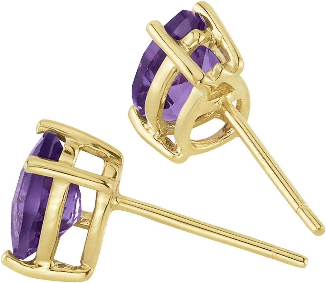 Peora 14K Yellow Gold Amethyst Earrings for Women, Genuine Gemstone Solitaire Studs, 7x5mm Pear Shape, 1 Carat total, Friction Back, Hypoallergenic Gold Stud Earrings, February Birthstone Earrings